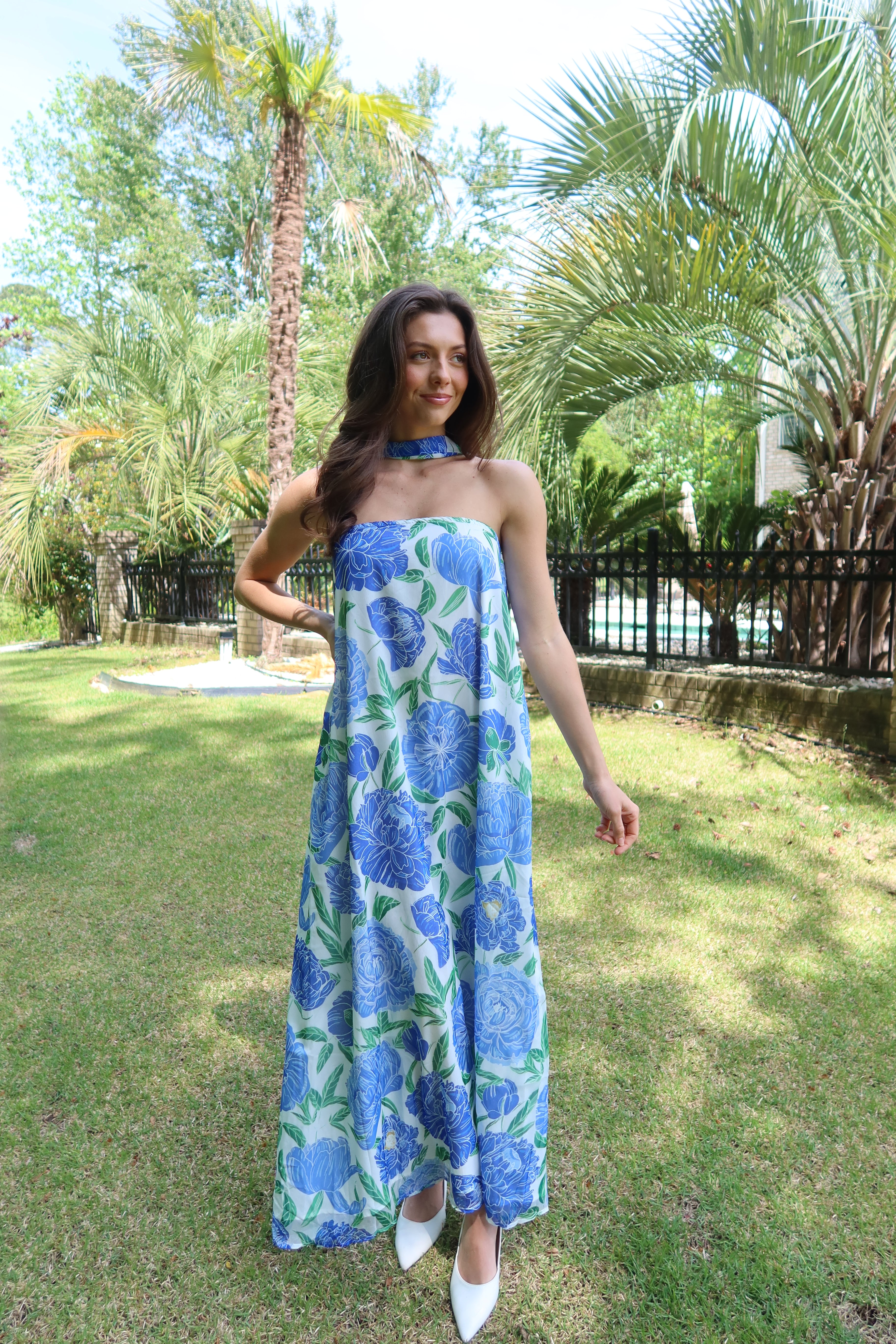 Cape Cod Scarf Maxi Dress- Blue – Frankie Greer
