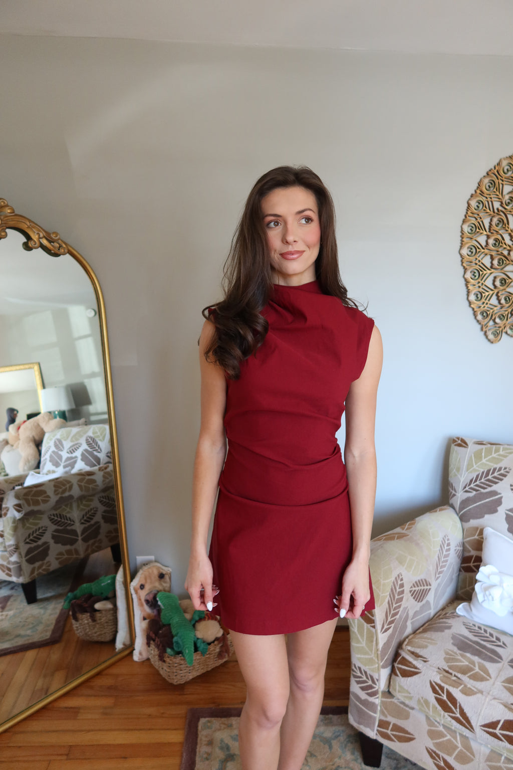 Merry Mockneck Mini Dress- Burgundy