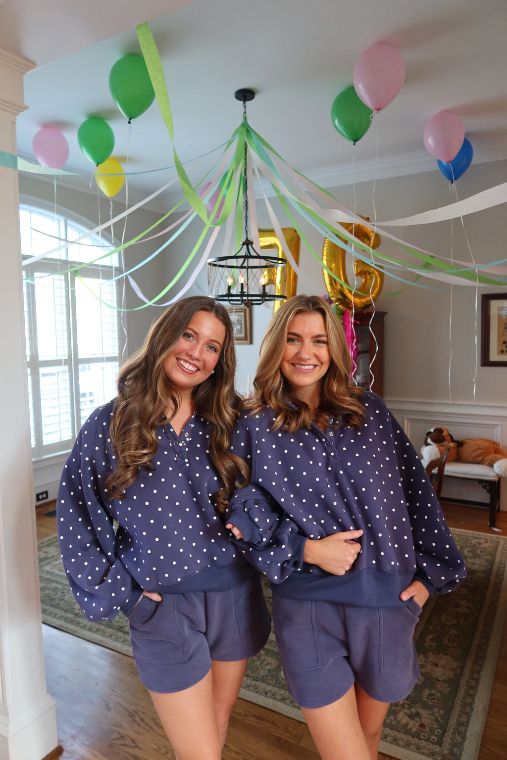 Carson Polka Dot Pullover- Navy