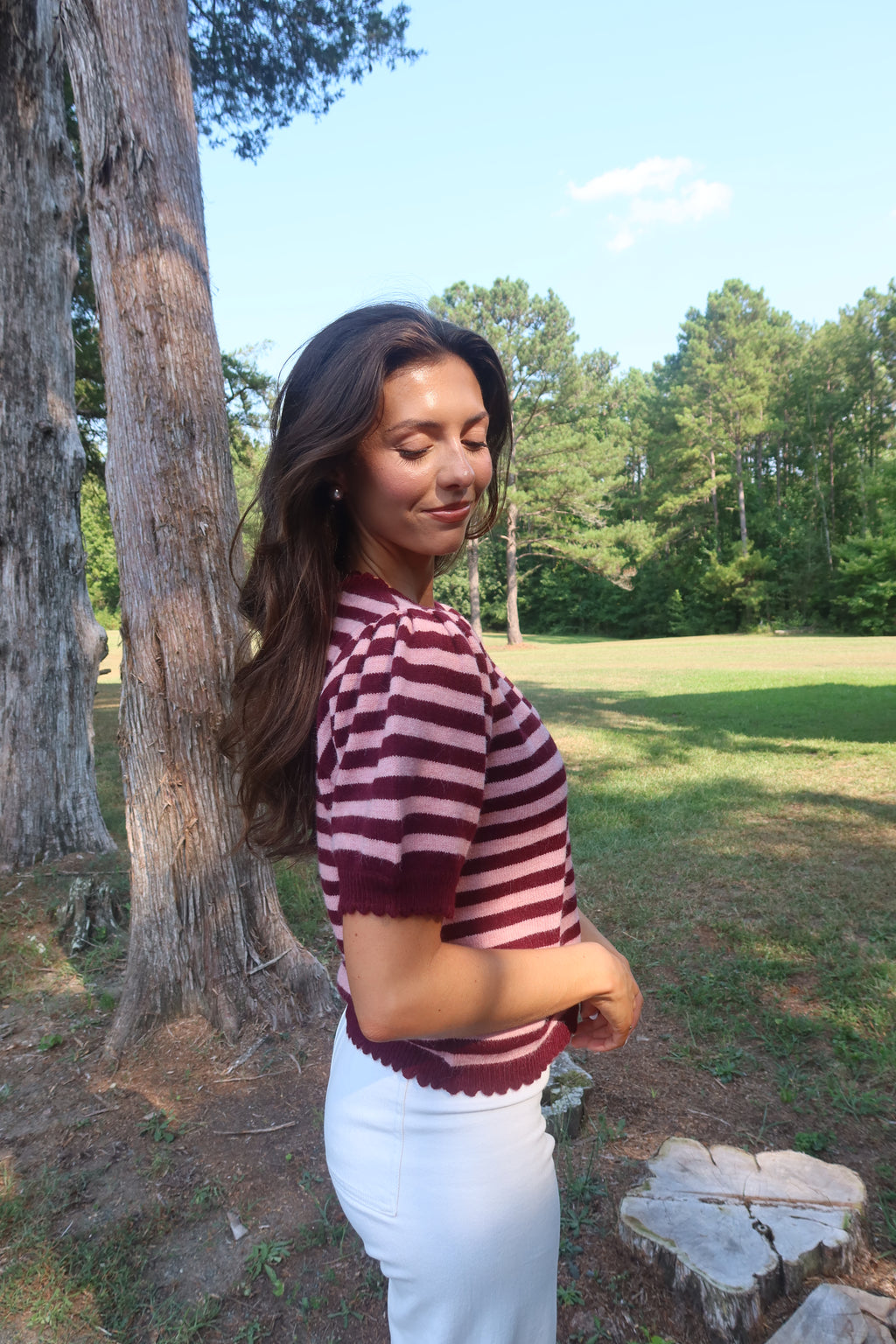 Berry Sweet Striped Cardigan- Pink/Burgundy