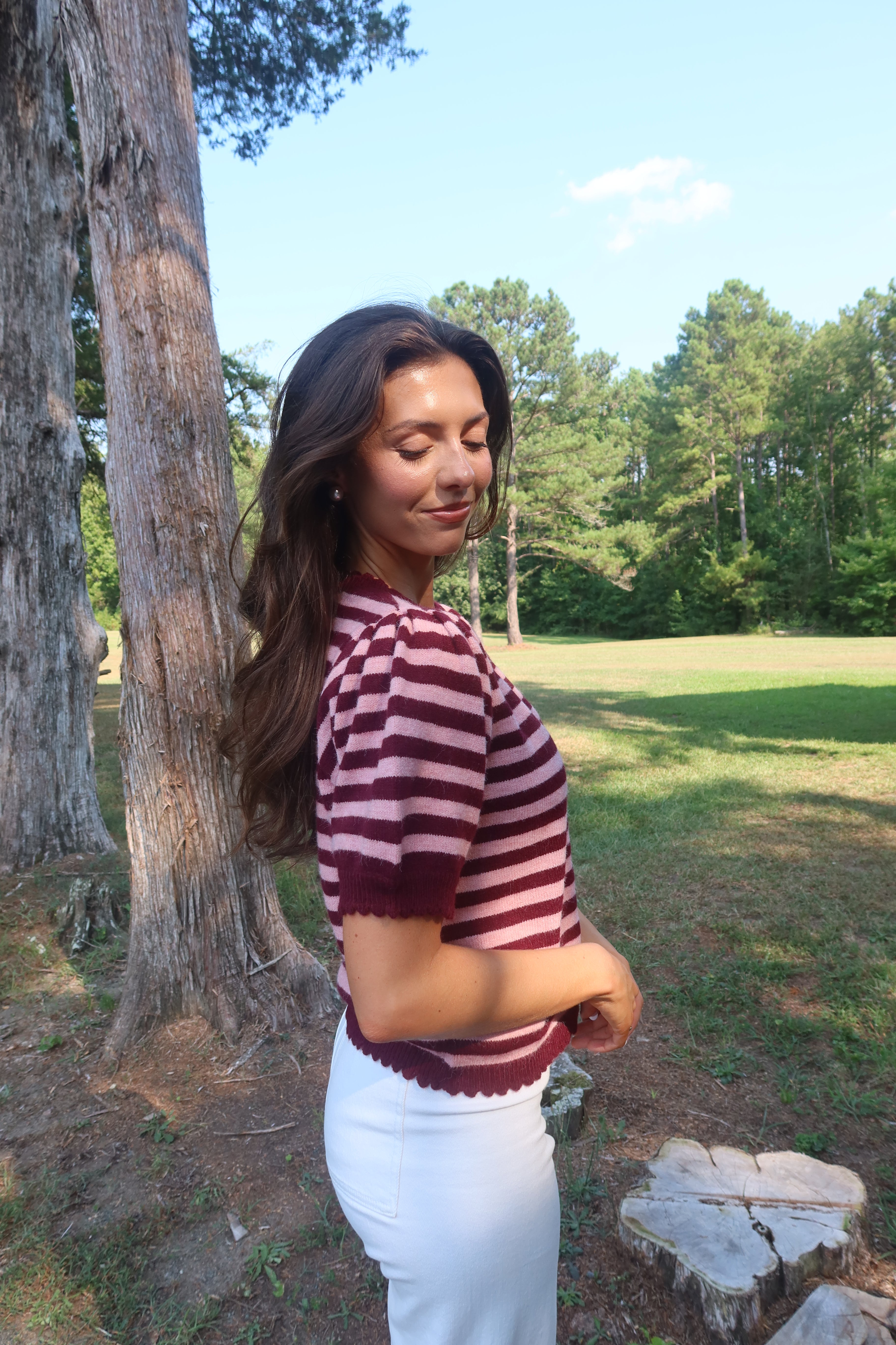 Berry Sweet Striped Cardigan- Pink/Burgundy