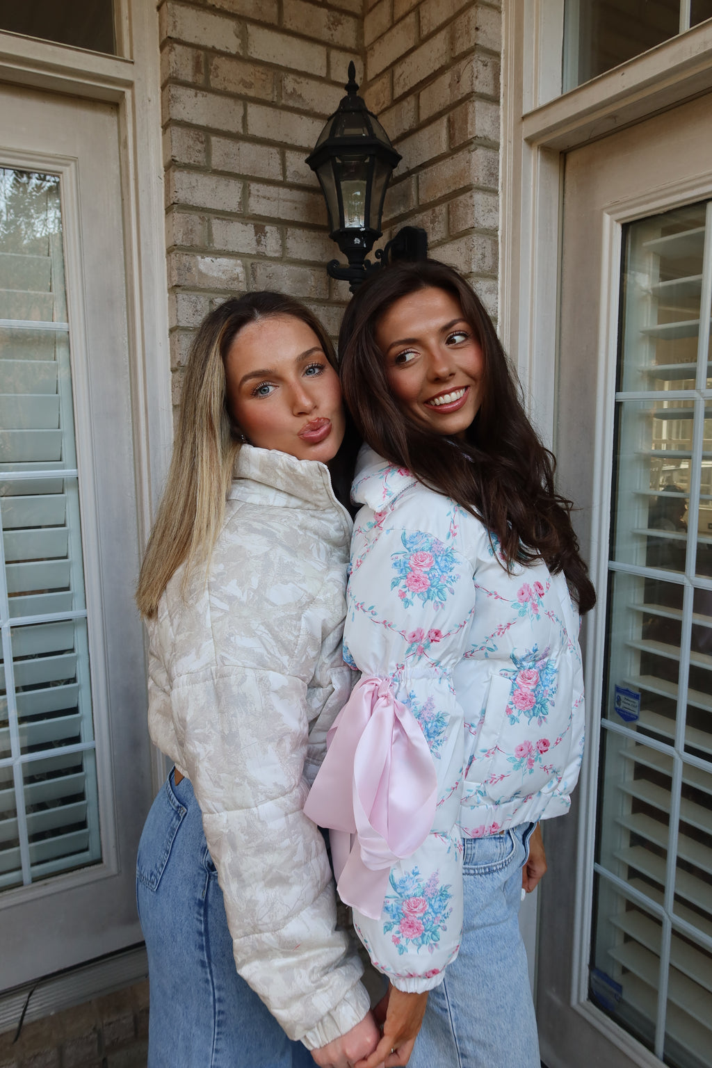 Floral Puffer Jacket- White/Blue/Pink