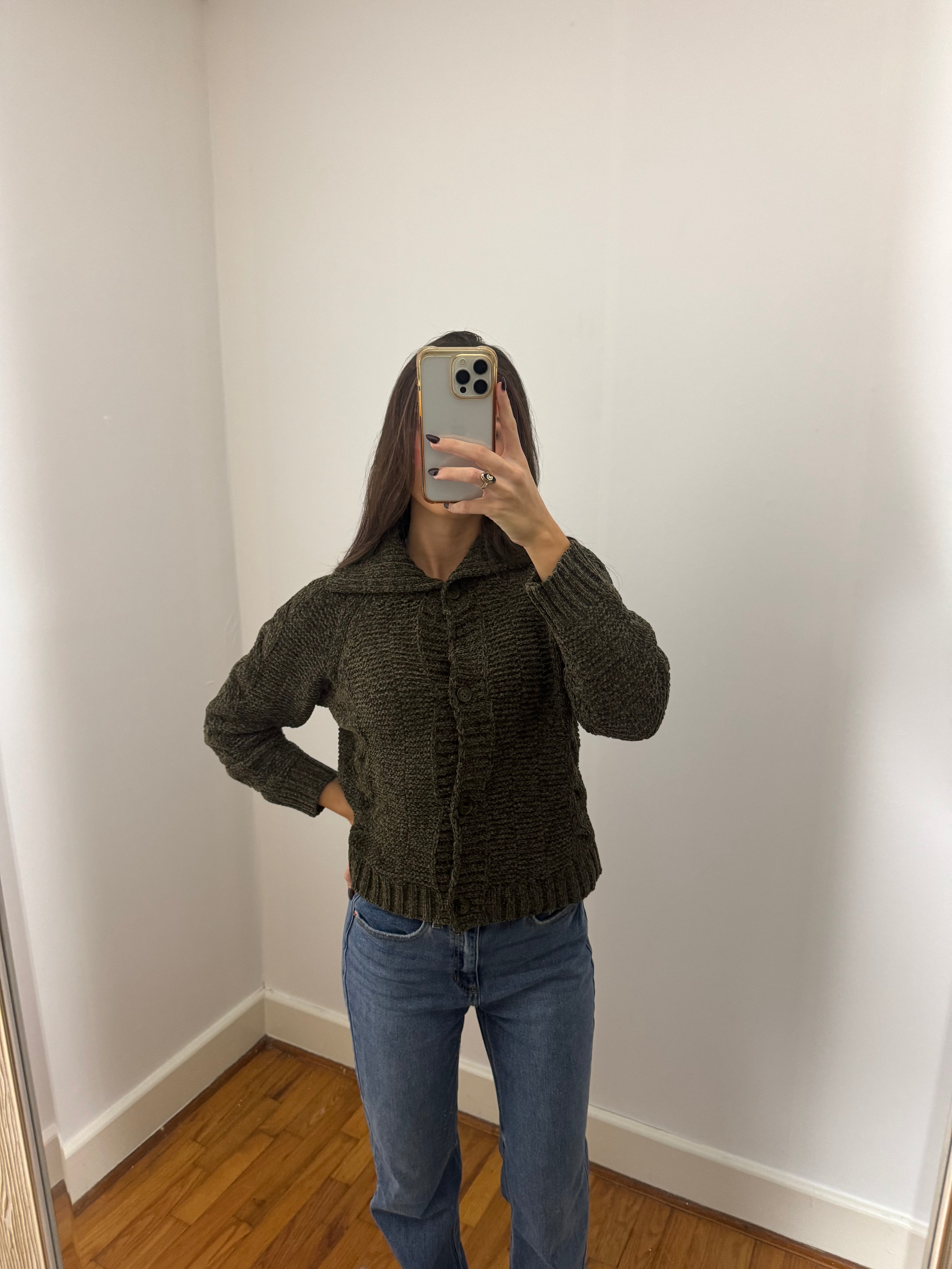 Janie Collar Cardigan- Olive
