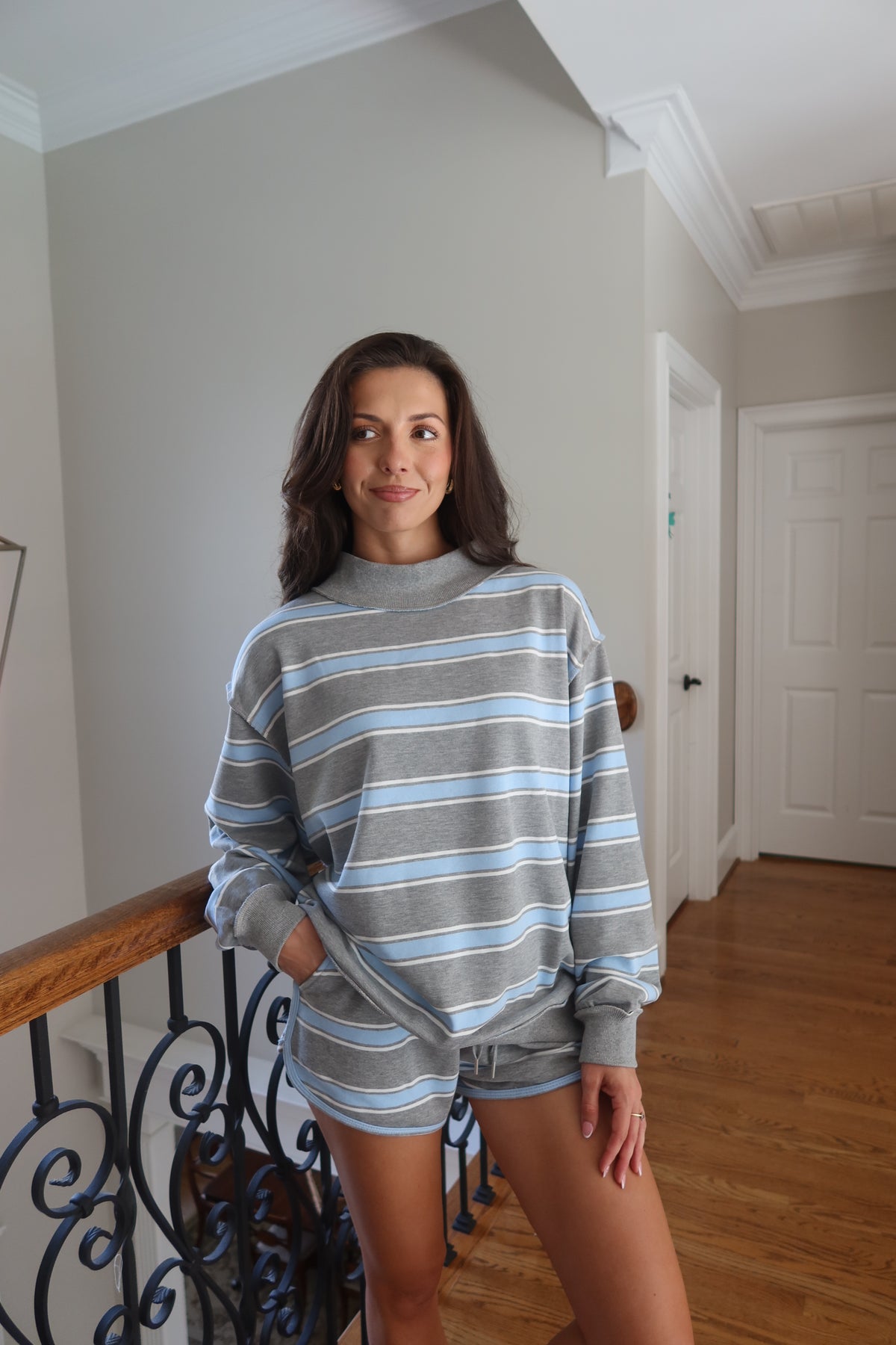 Cloud Blue Stripe Set- Grey/Blue