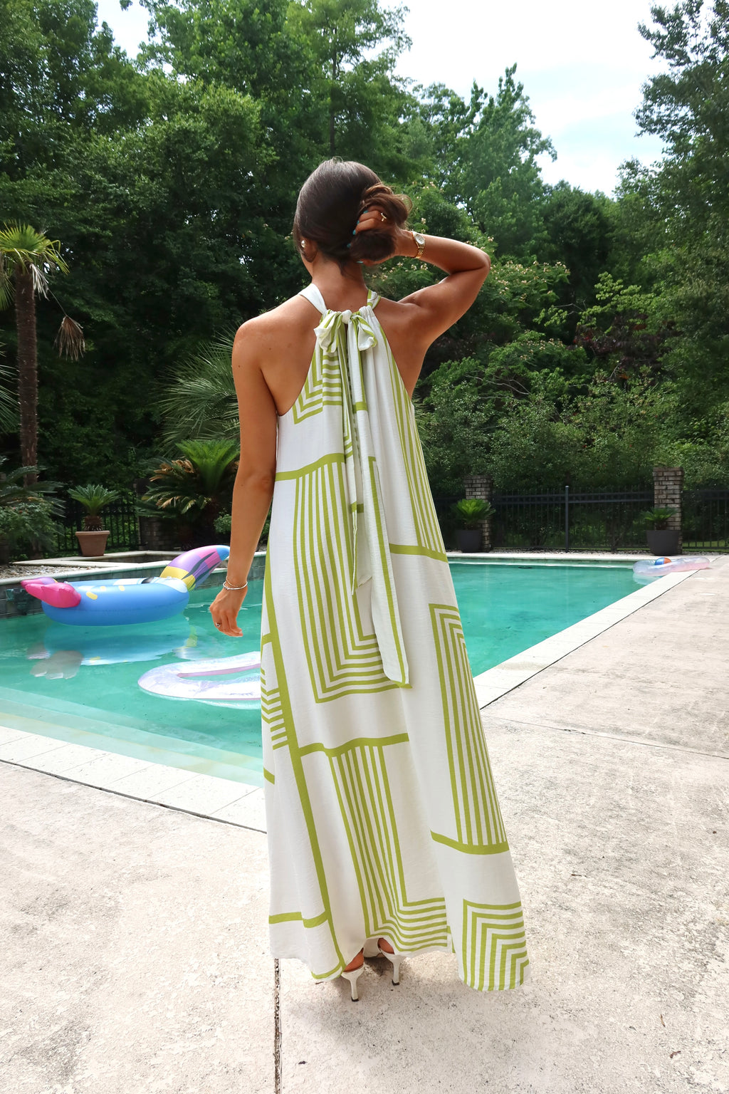 Montego Maxi Dress- White/Green