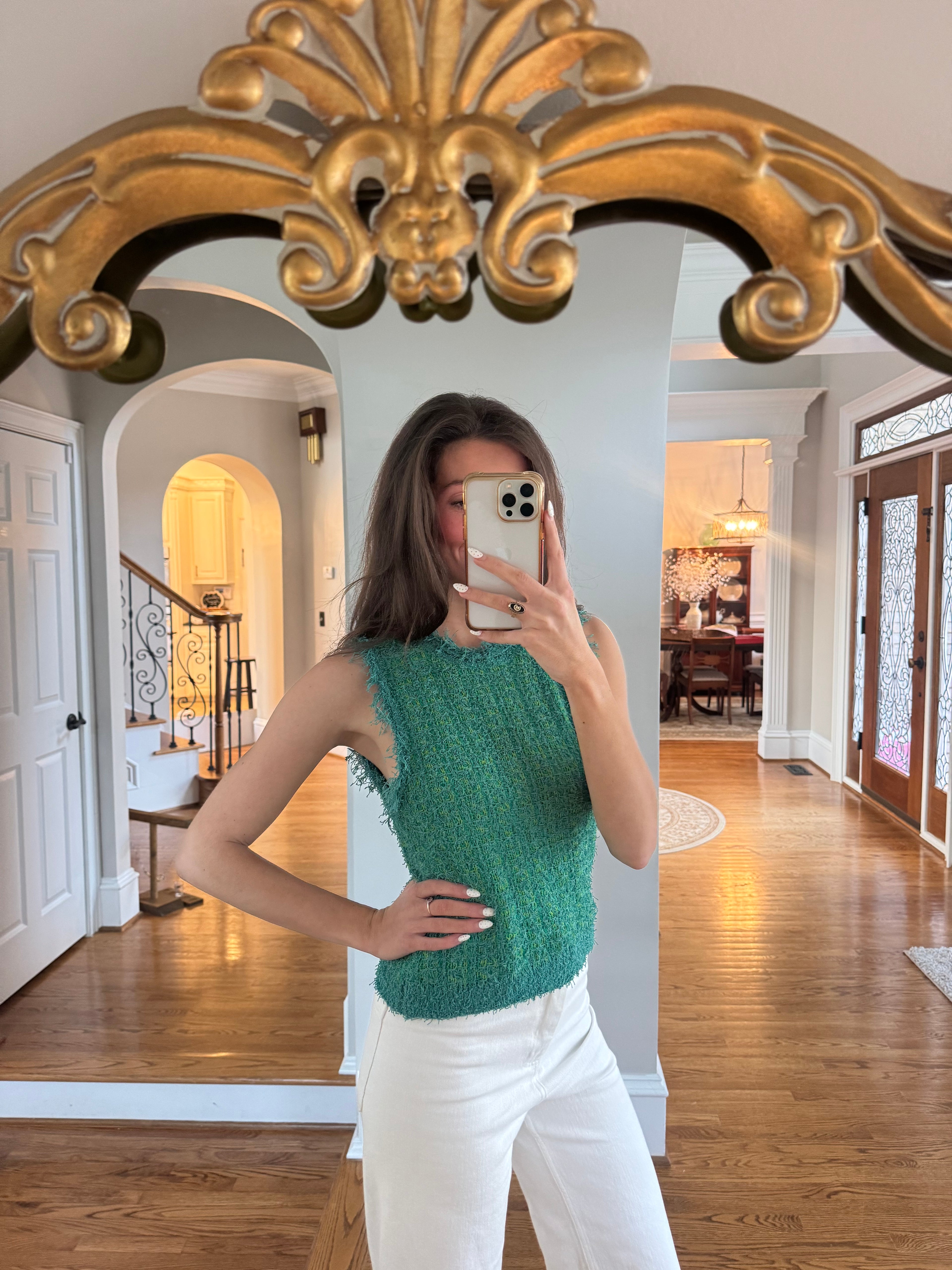Lucky Girl Tweed Knit Vest- Green