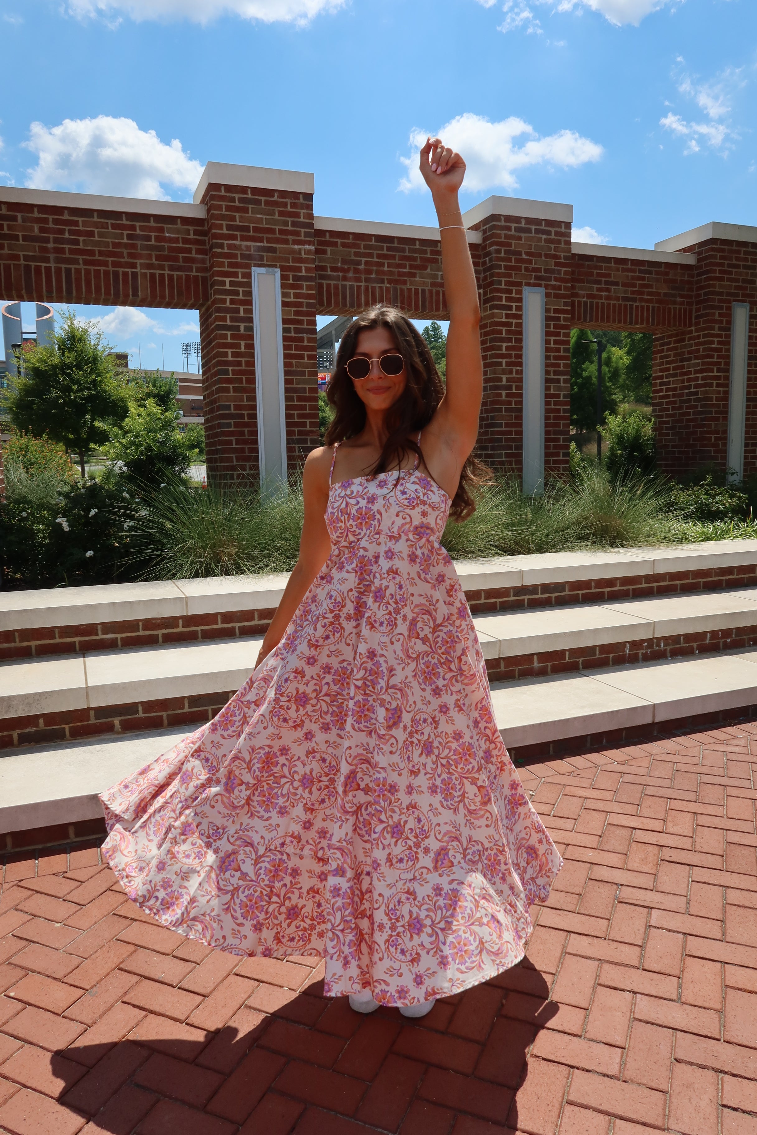 Clemson Maxi Dress- Cream Apricot/Orange/Purple