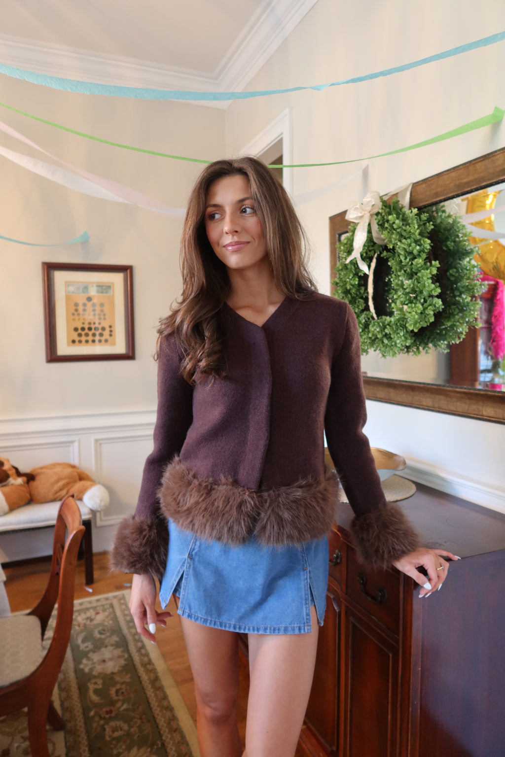 Manhattan Fur Cardigan- Brown