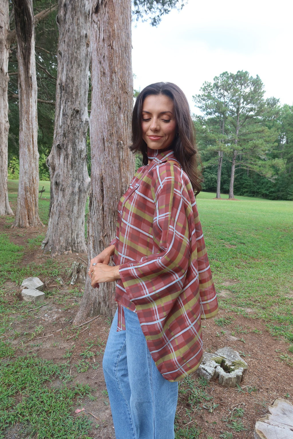 Clara Plaid Scarf Top- Multi