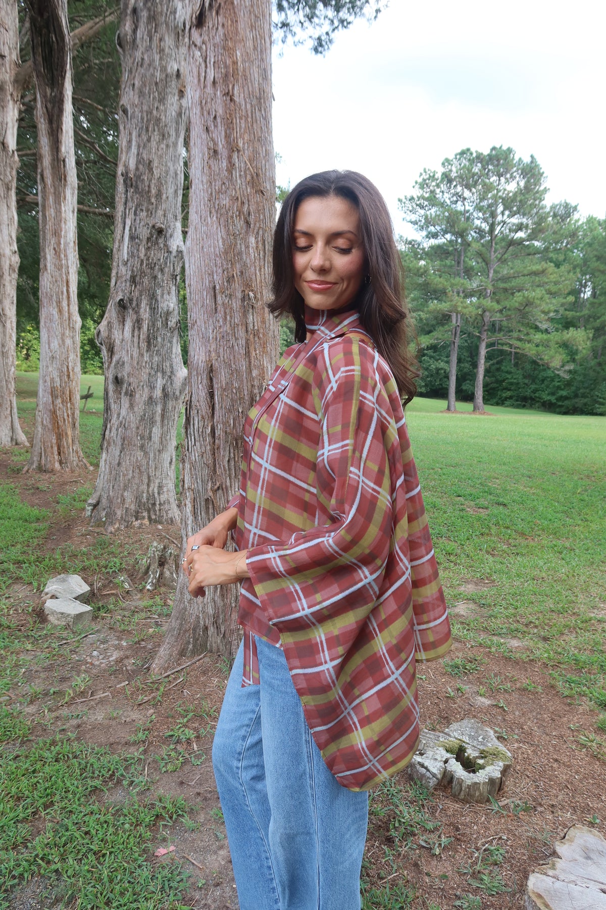 Clara Plaid Scarf Top- Multi