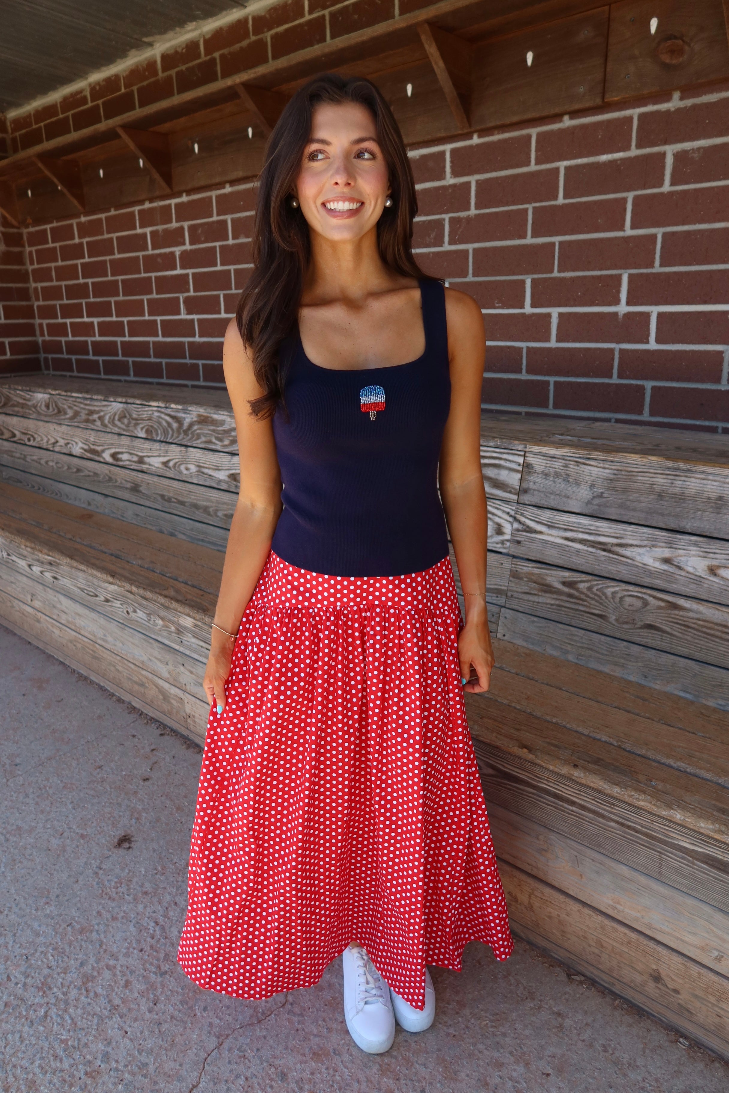 Cherry Pie Polka Dot Maxi Skirt- Red/White