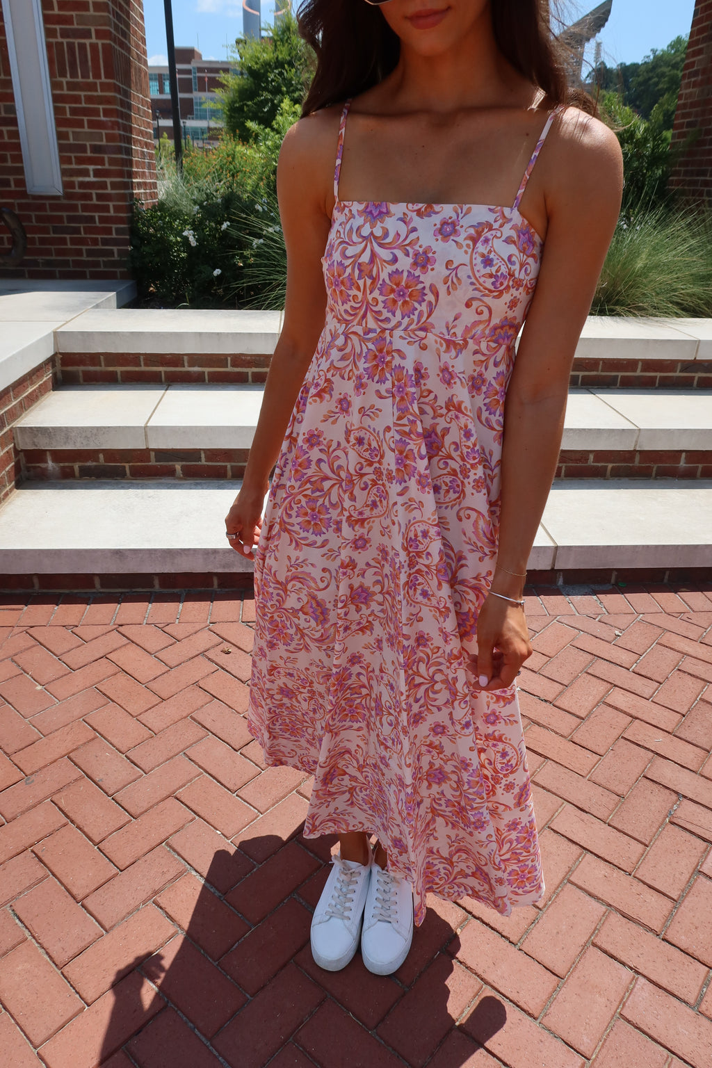 Clemson Maxi Dress- Cream Apricot/Orange/Purple