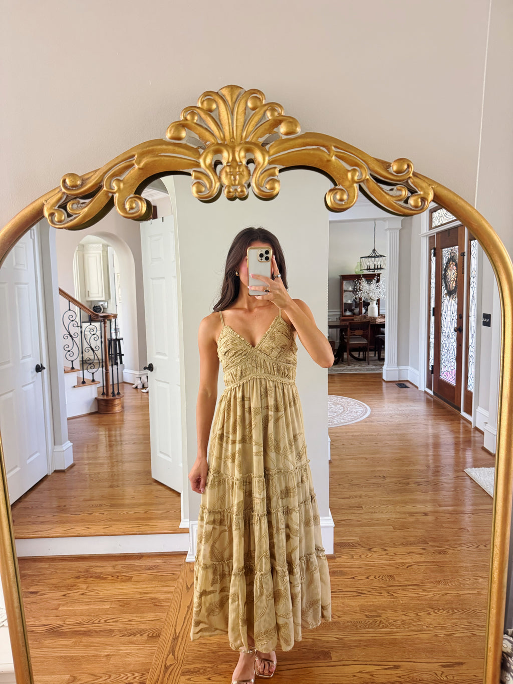 Maple Lane Tiered Maxi Dress- Beige Floral