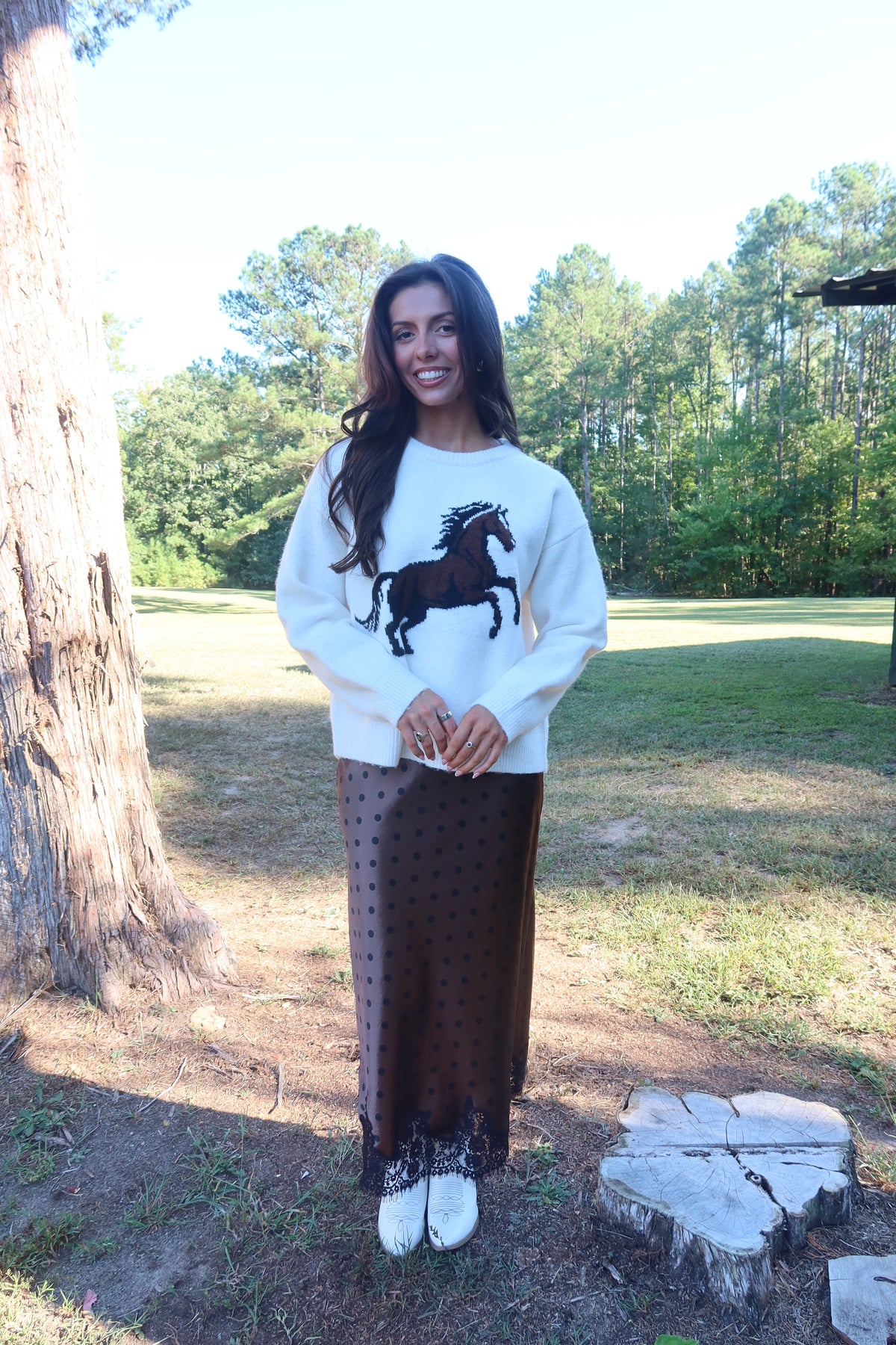 Bozeman Horse Sweater- Off White