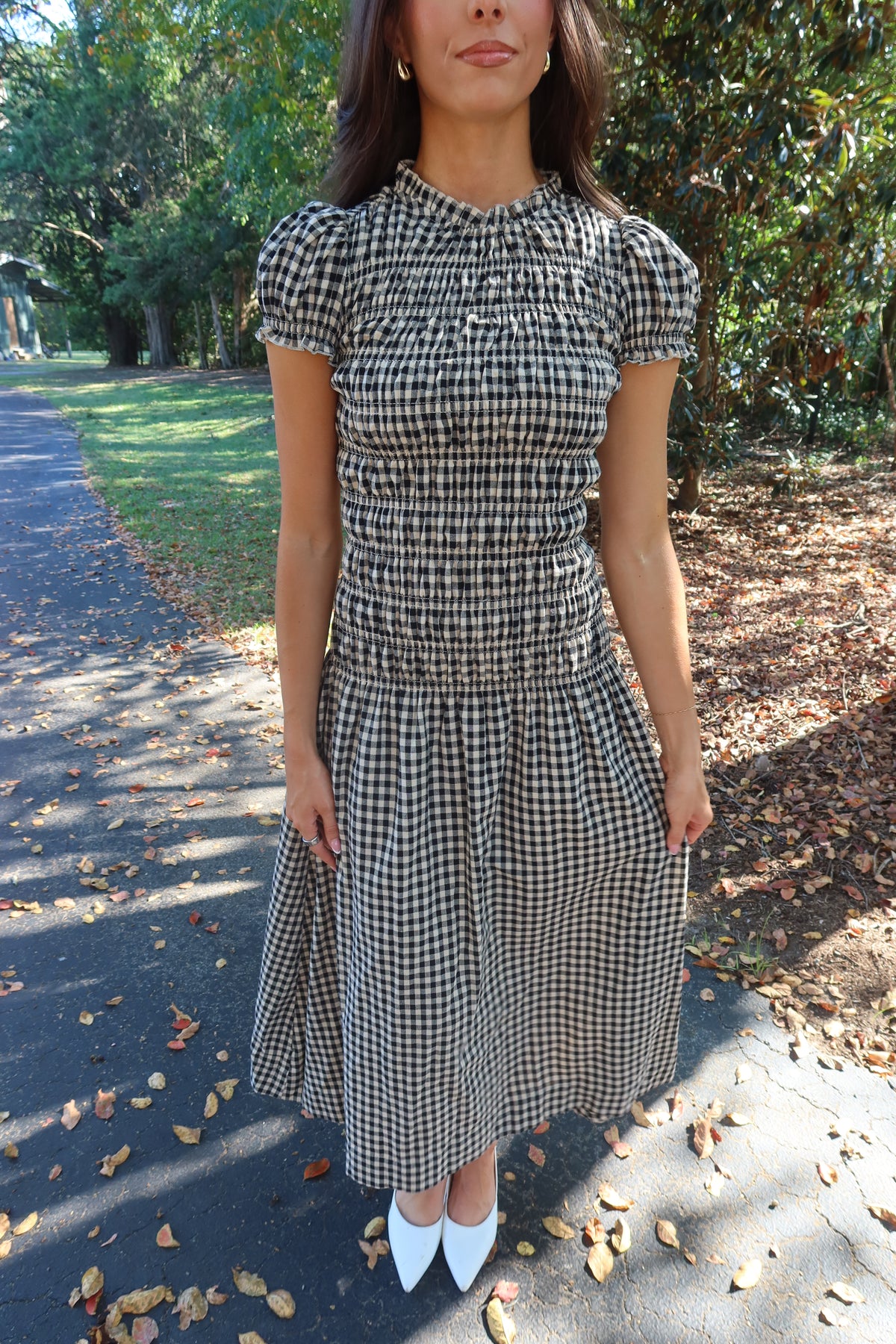 Glenwood Gingham Maxi Dress- Black/Taupe