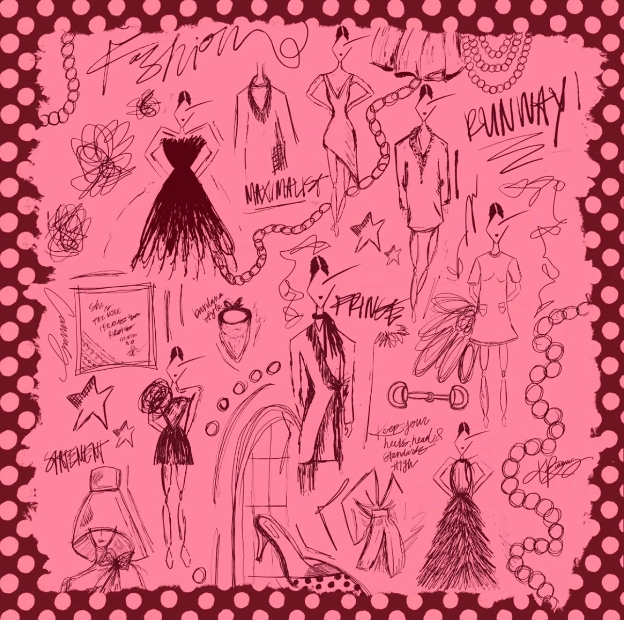 Fashion Sketch Silk Scarf- 26x26