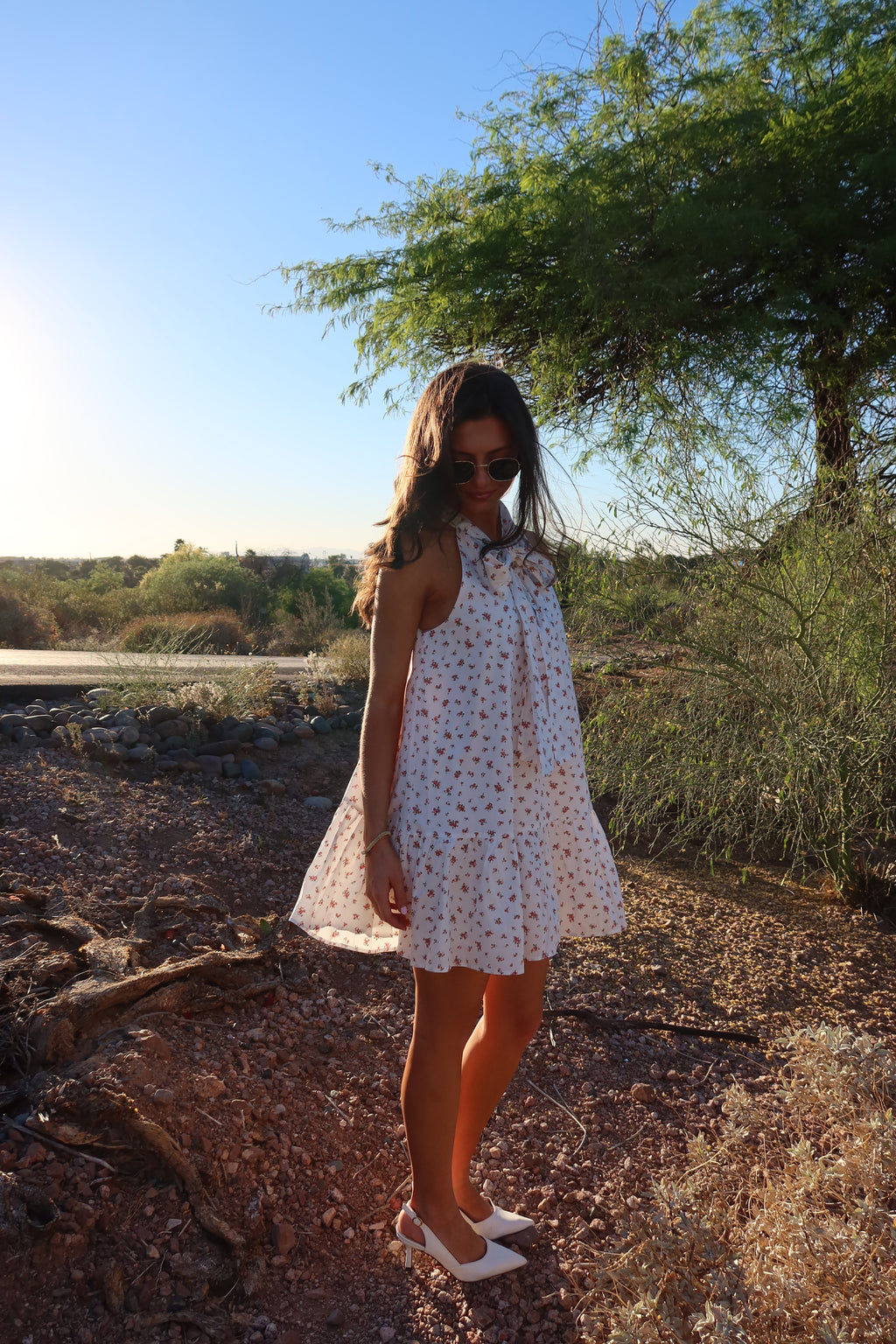 Pink Prairie Floral Dress- Off White/Pink