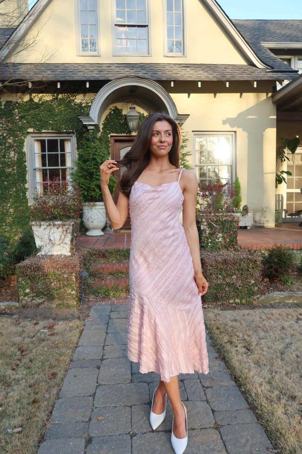 Garden Party Waltz Midi Dress- Rose Pink