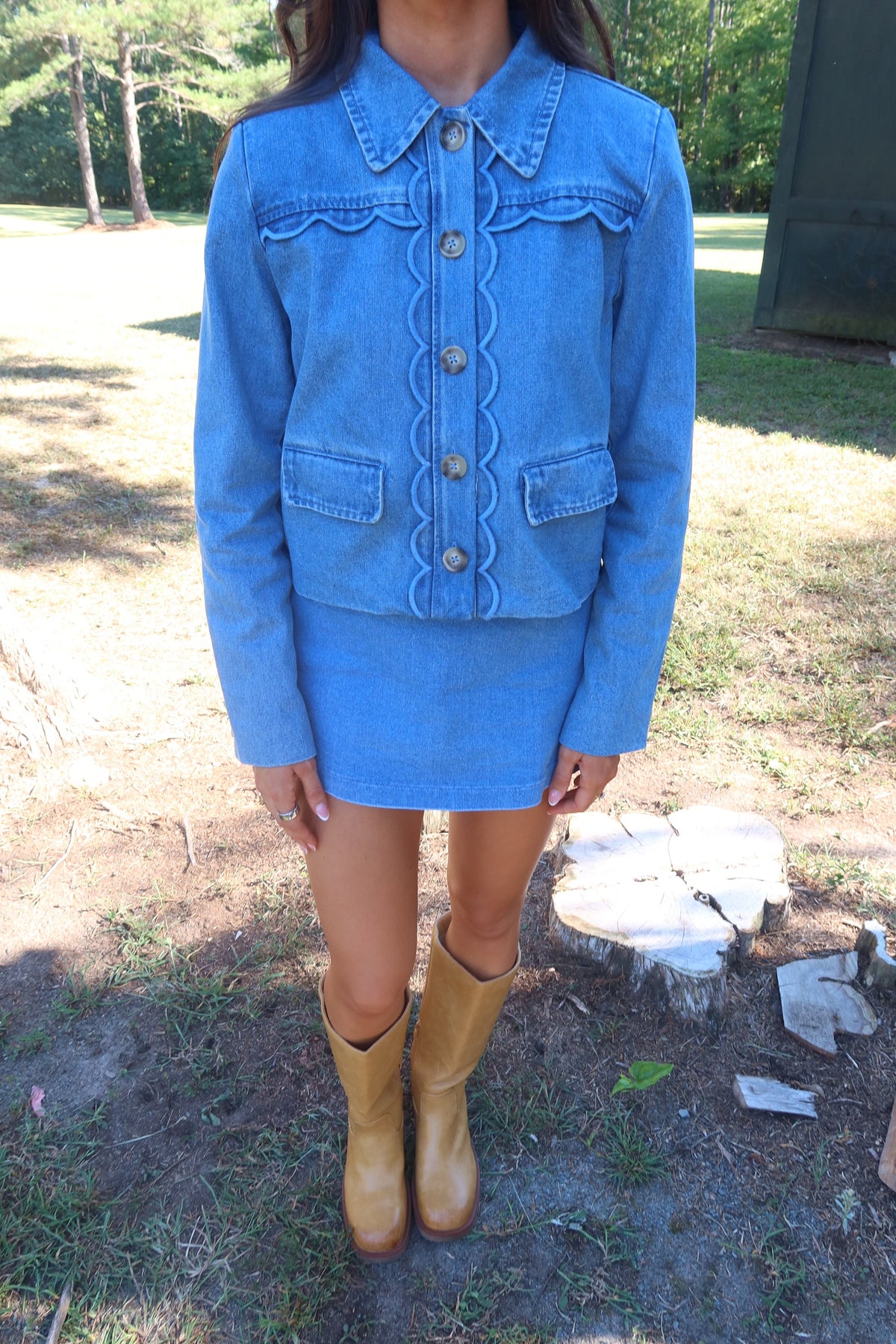 Dakota Scallop Denim Jacket- Denim