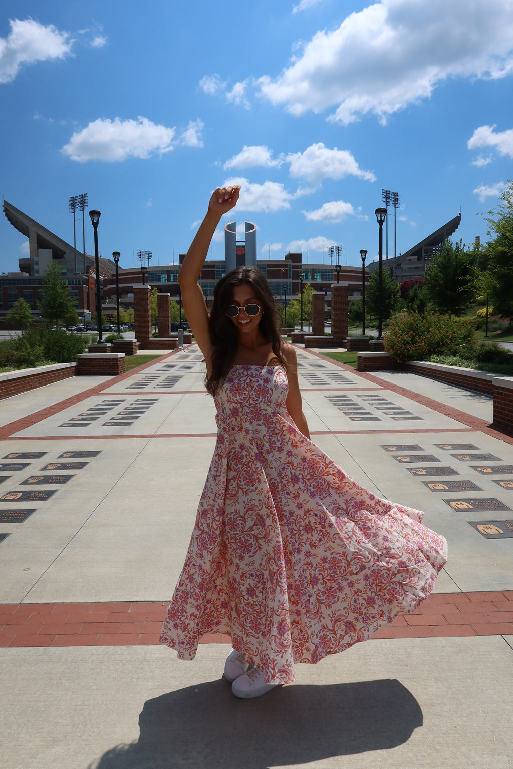 Clemson Maxi Dress- Cream Apricot/Orange/Purple