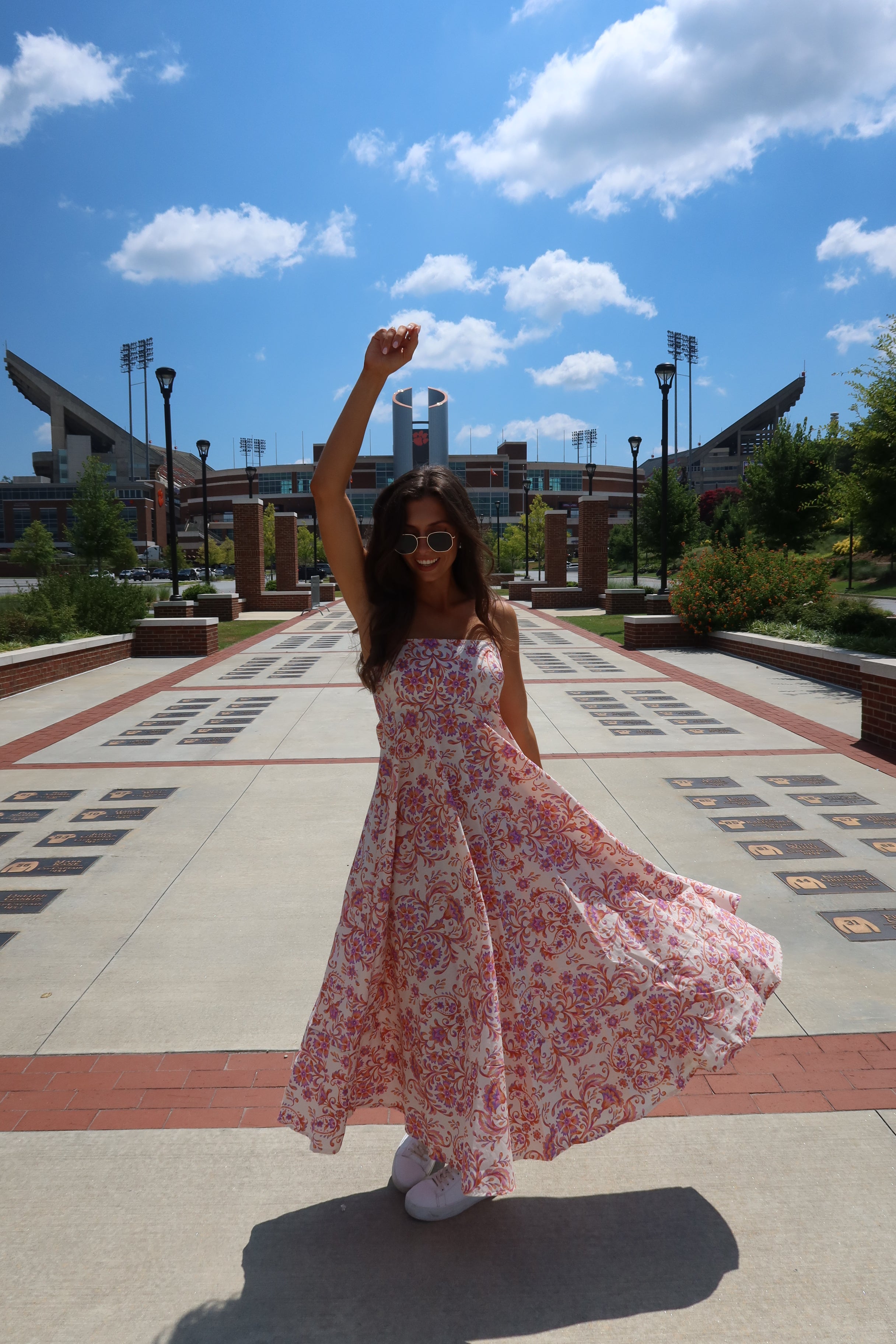 Clemson Maxi Dress- Cream Apricot/Orange/Purple