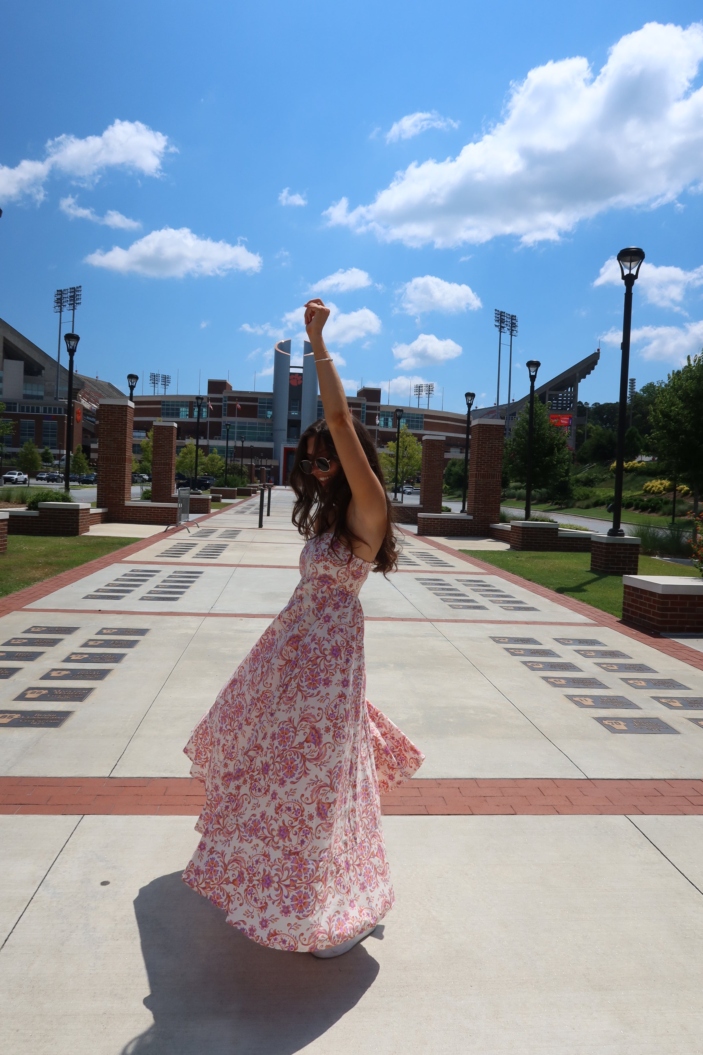 Clemson Maxi Dress- Cream Apricot/Orange/Purple