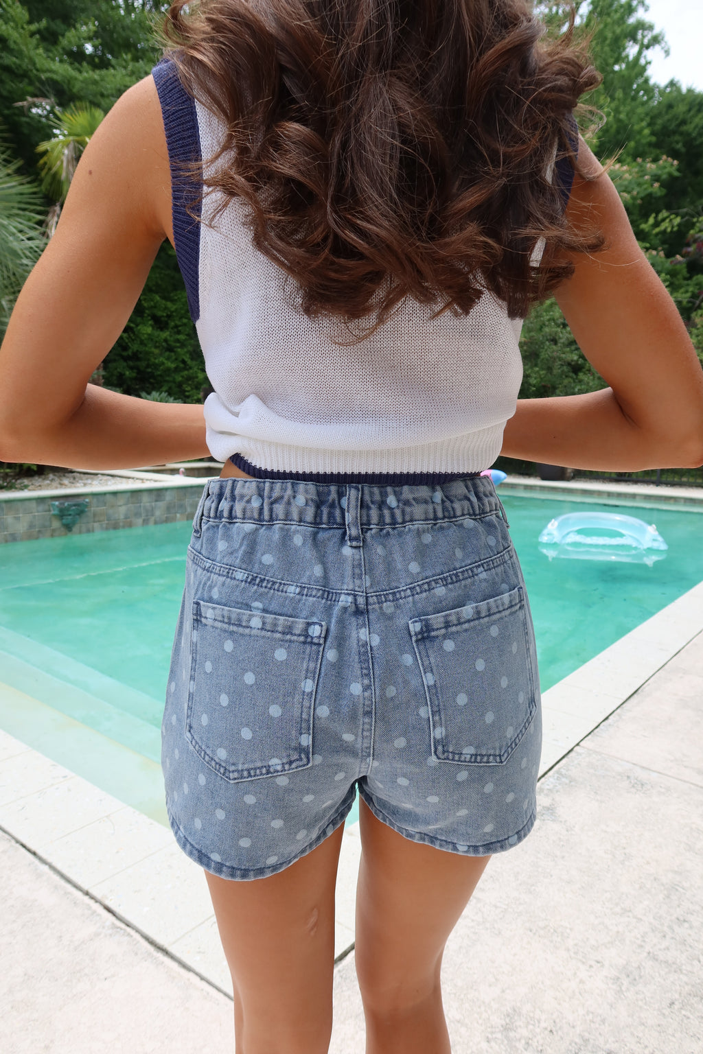 Polka Dot Denim Short- Denim/White Dot