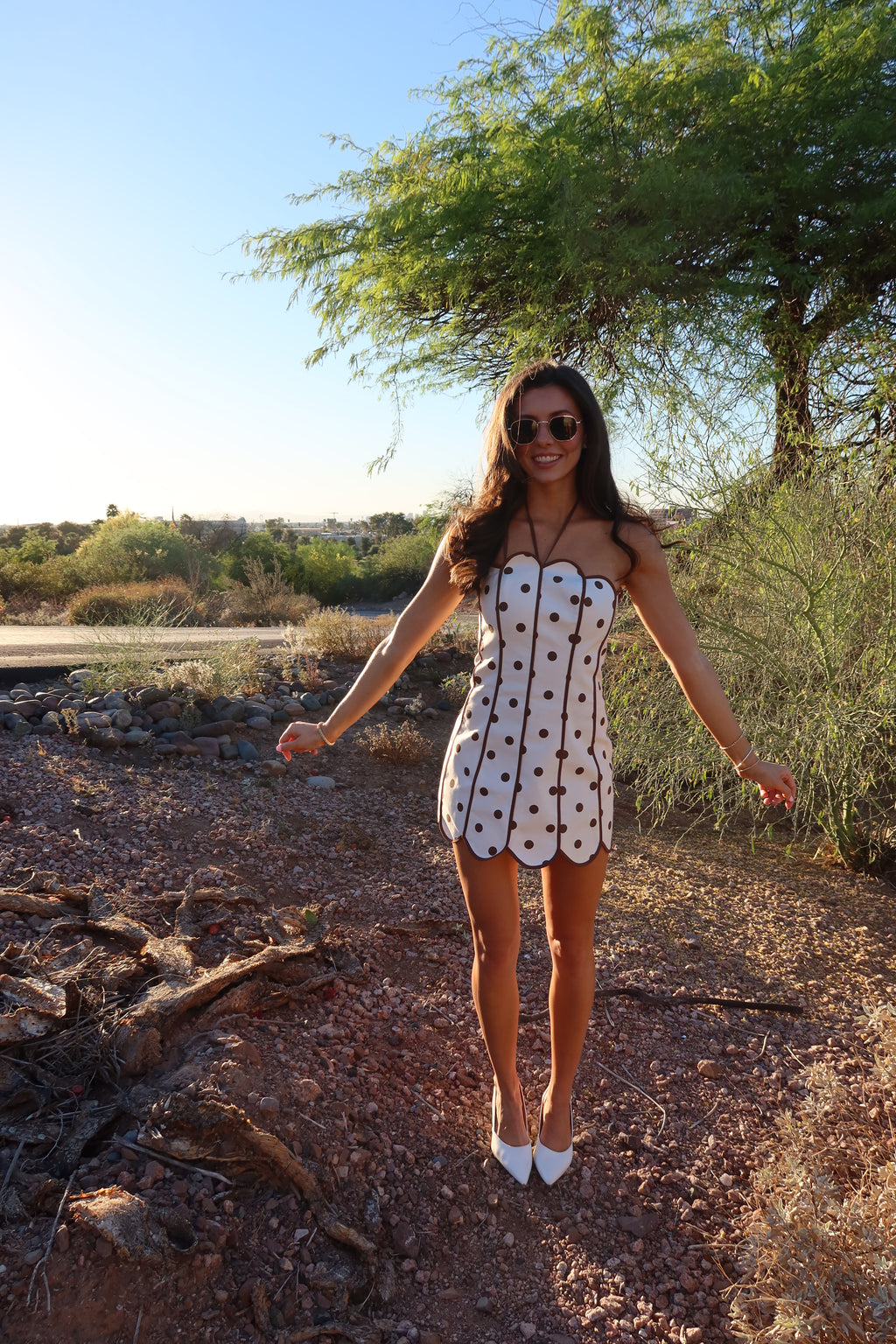 Scottsdale Dot Mini Dress- Cream/Brown