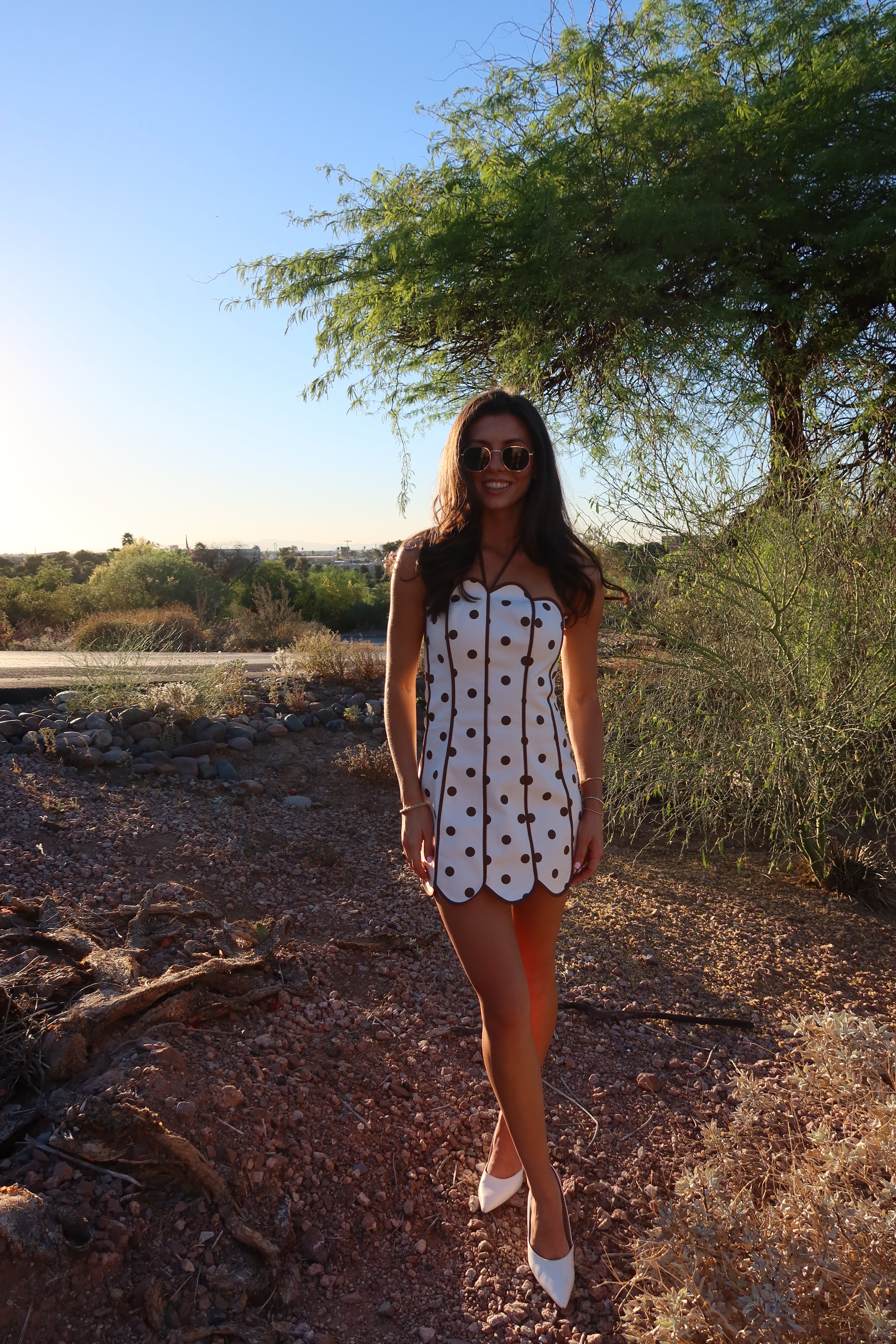 Scottsdale Dot Mini Dress- Cream/Brown