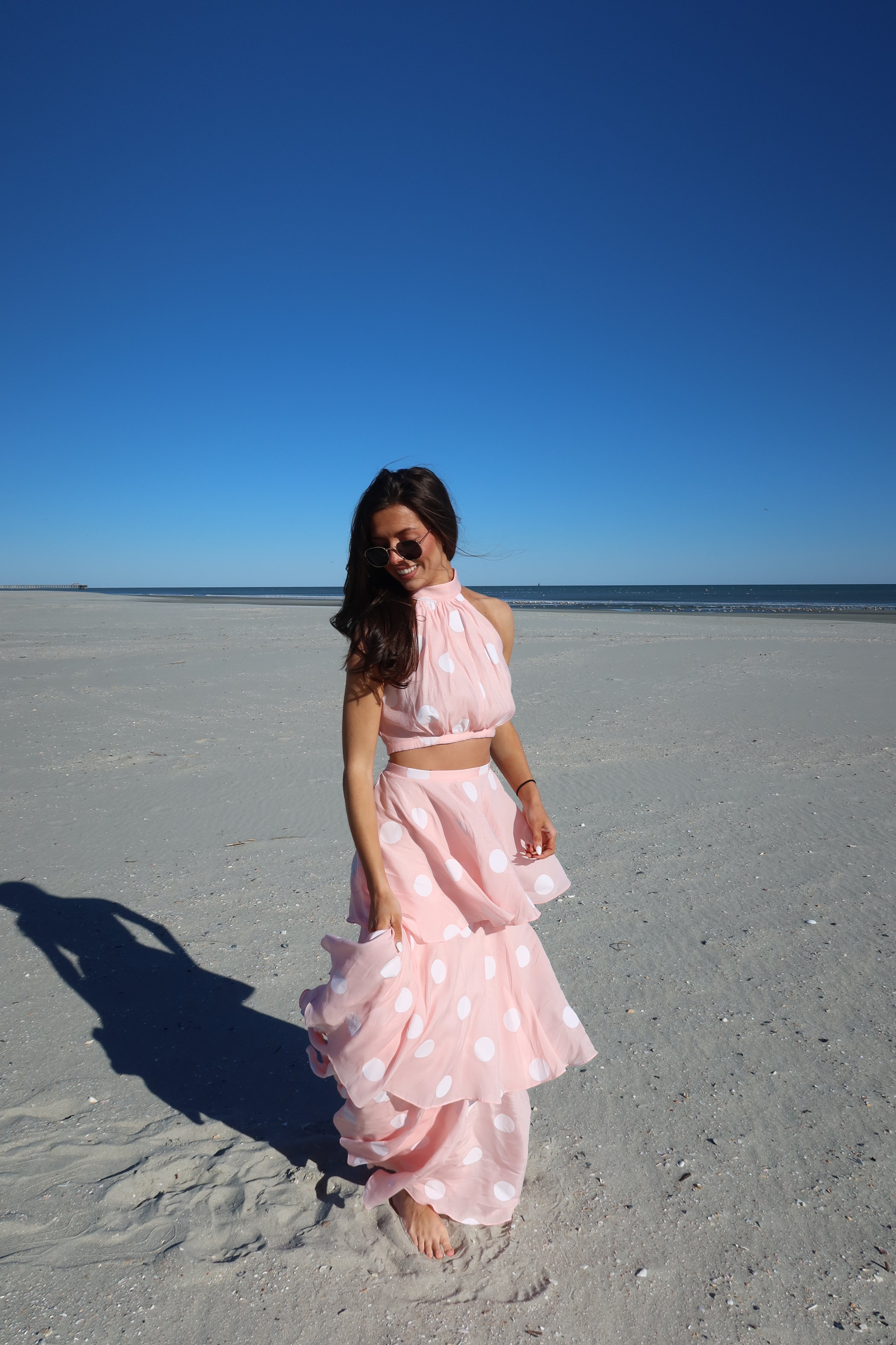 Darling Dot Halter Neck Skirt Set- Pink