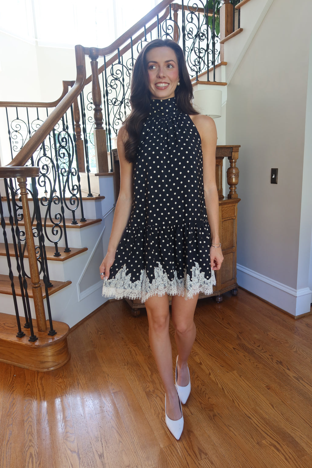 Polka Dot Romance Mini Dress- Black/Ecru