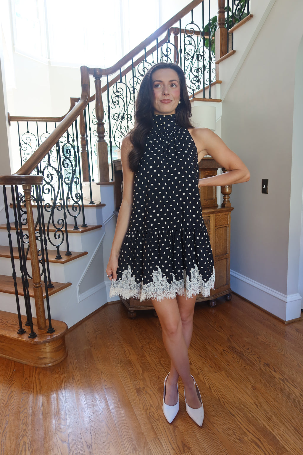 Polka Dot Romance Mini Dress- Black/Ecru