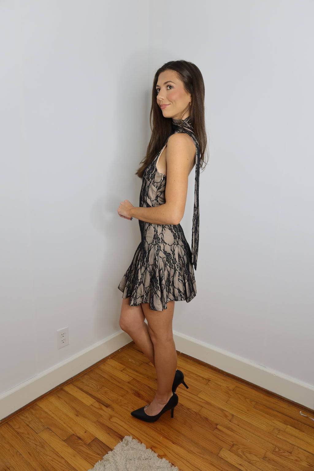 Meryl Lace Mini Dress- Black
