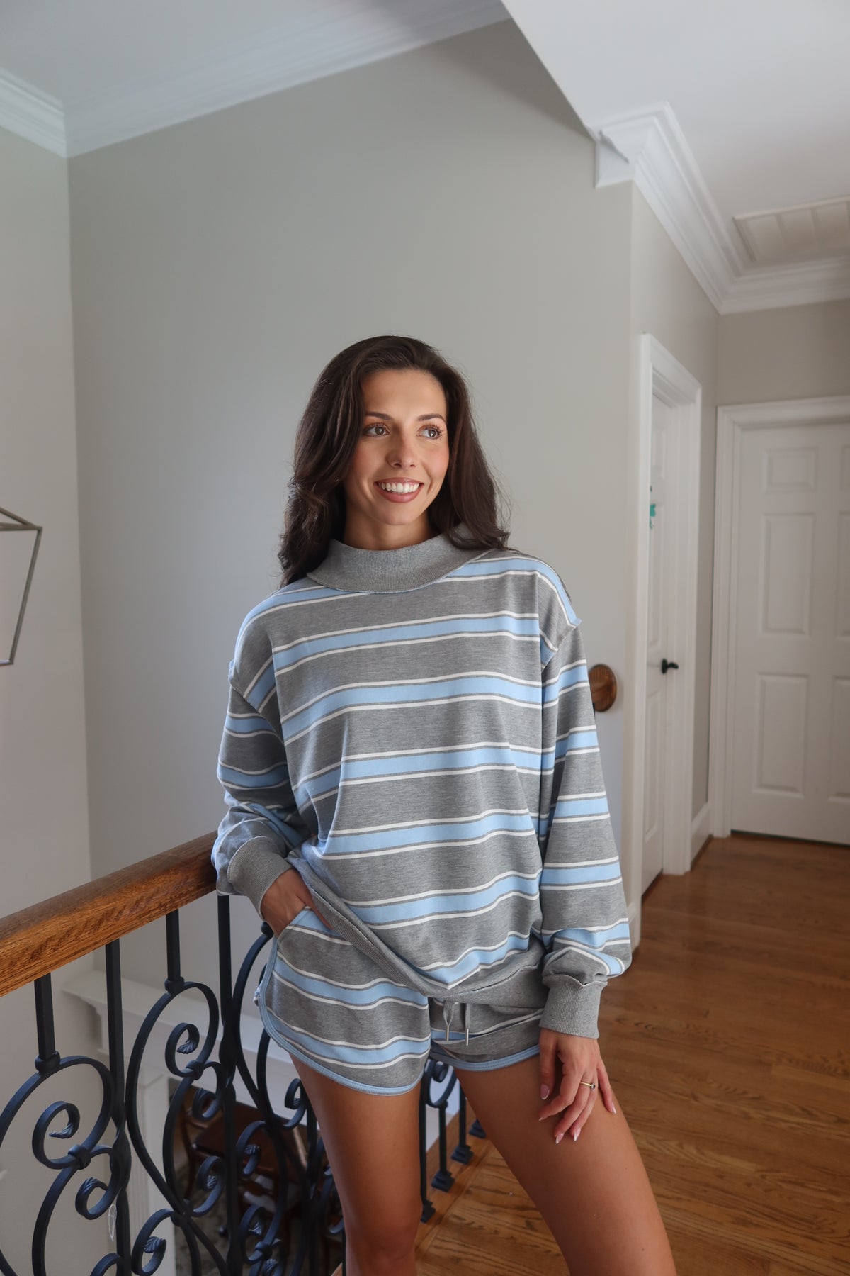 Cloud Blue Stripe Set- Grey/Blue