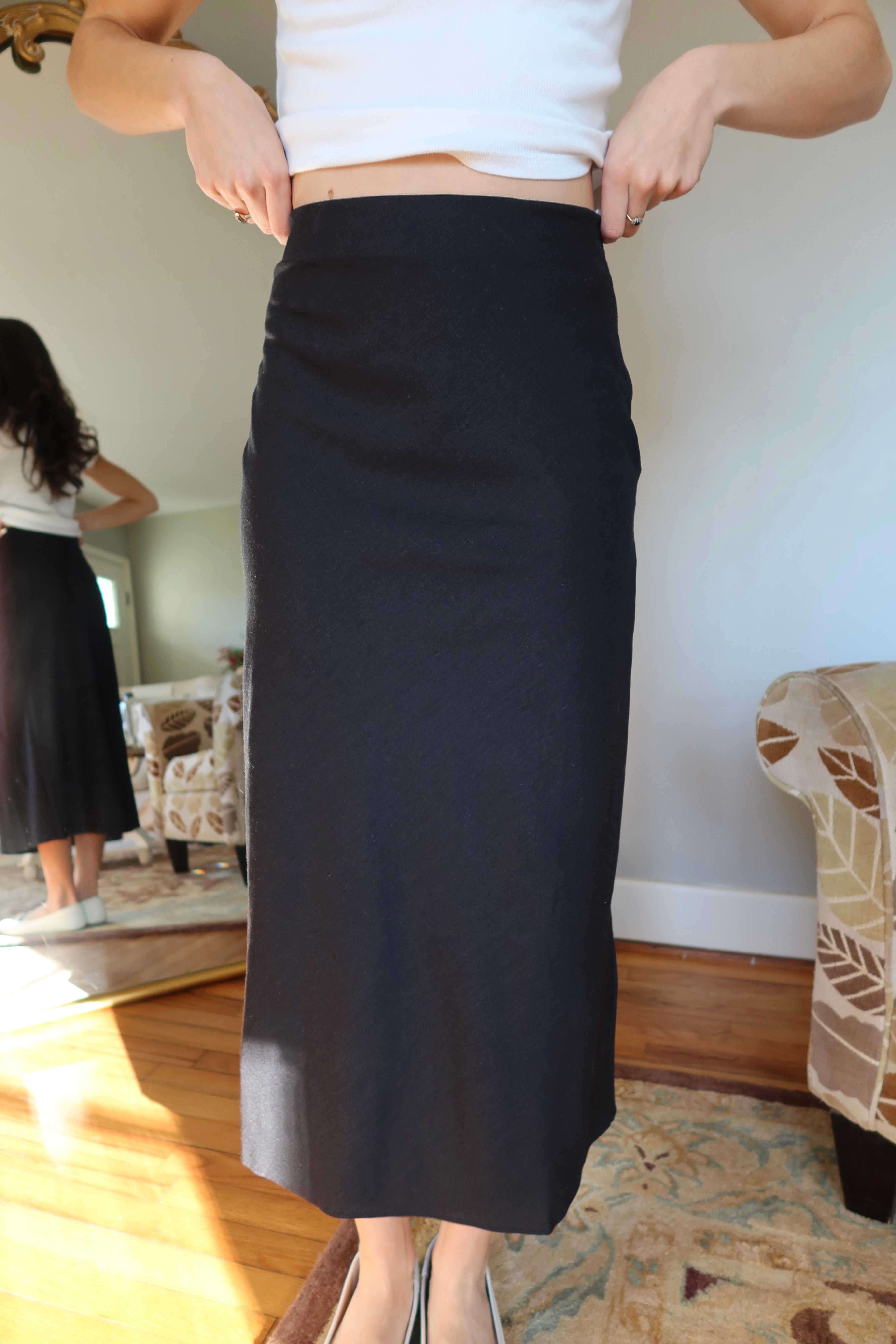 Linen Midi Skirt- Black