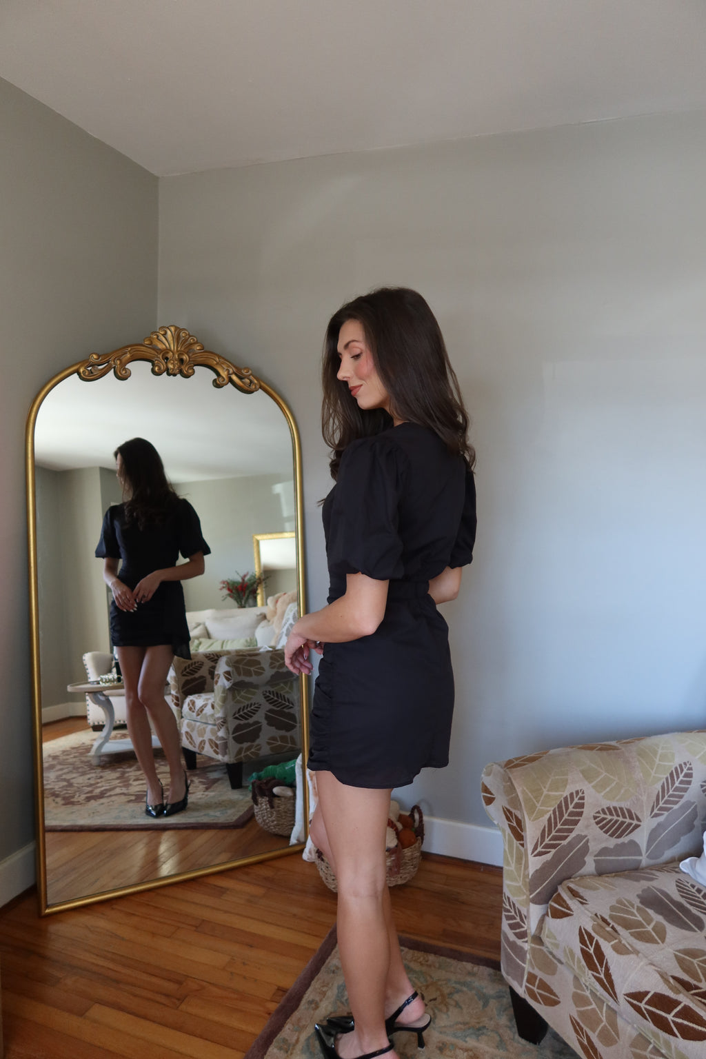 Blair Ruched Mini Dress- Black