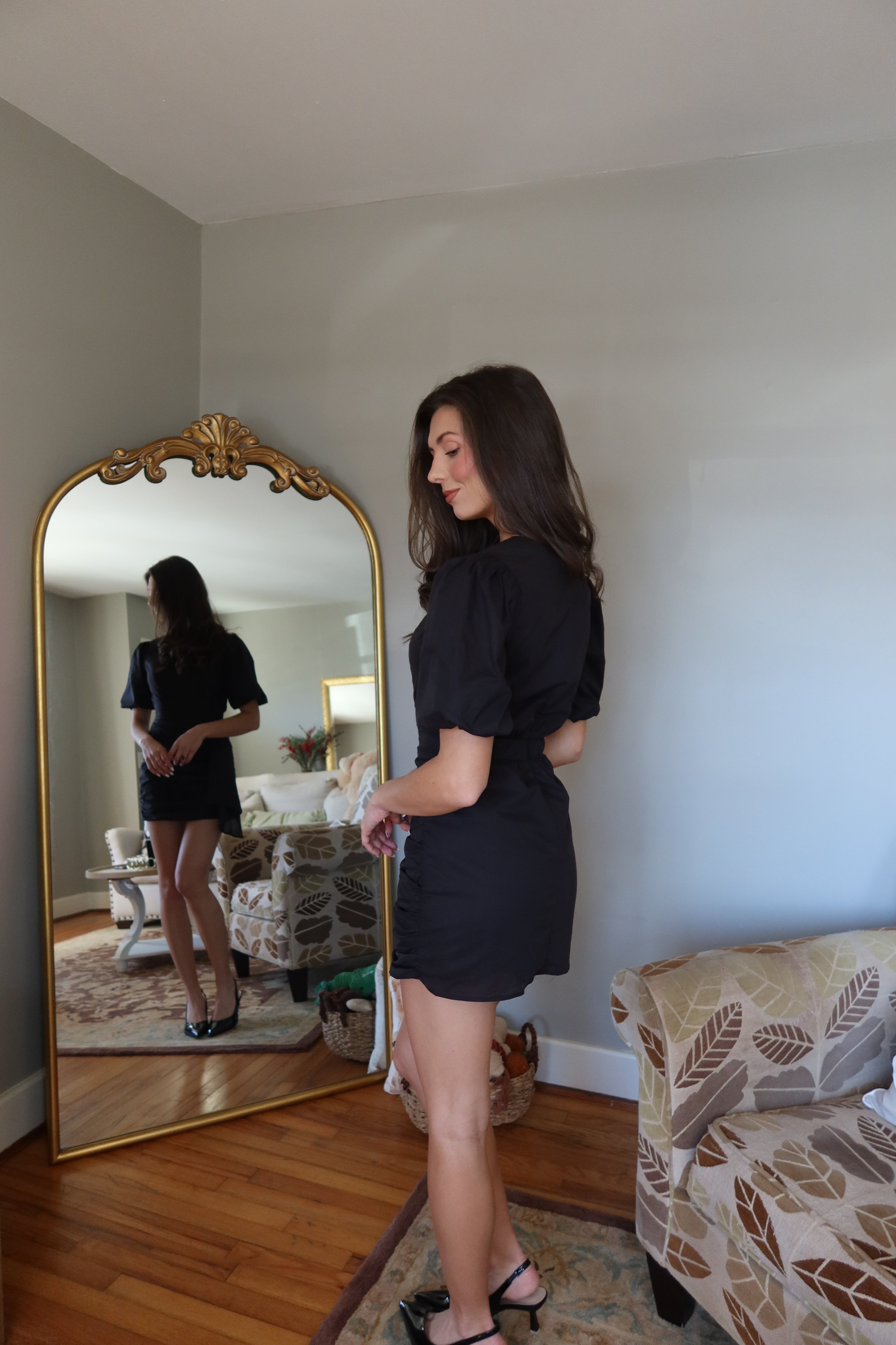 Blair Ruched Mini Dress- Black
