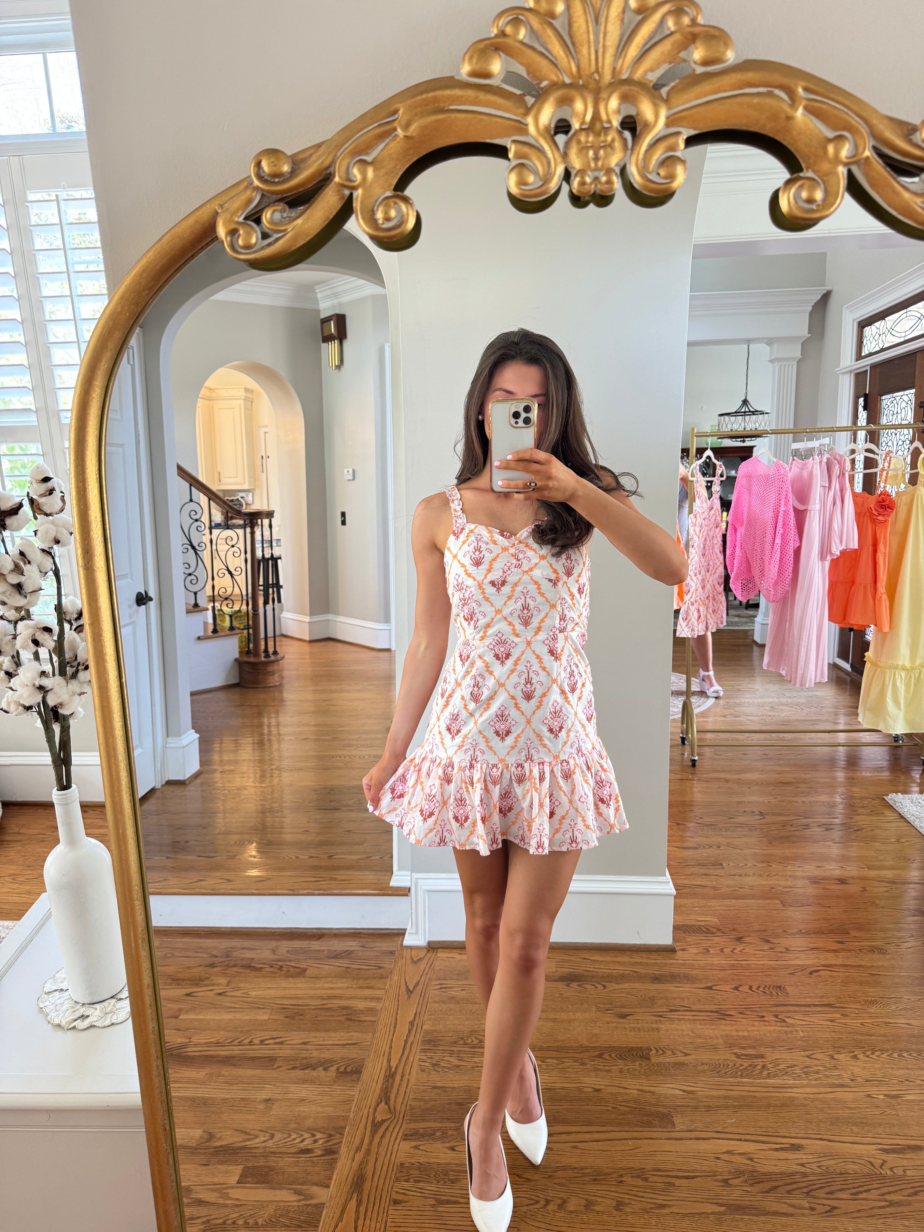 Tangerine Sky Embroidered Mini Dress- White/Multi