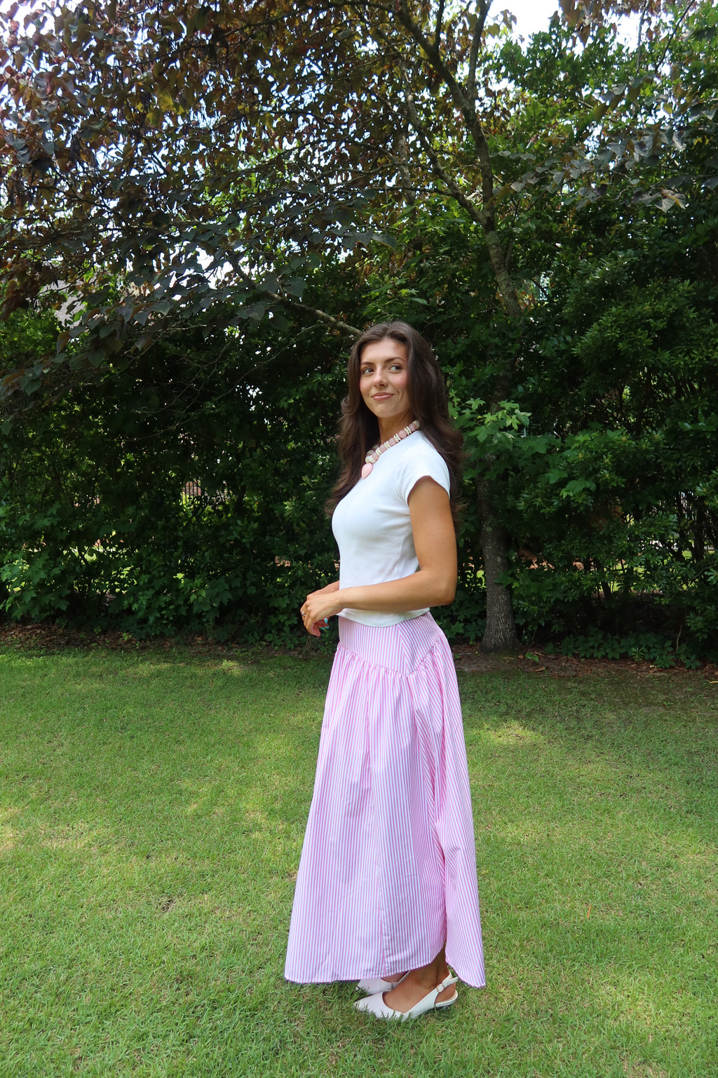 Pink Lemonade Striped Maxi Skirt- Pink/White