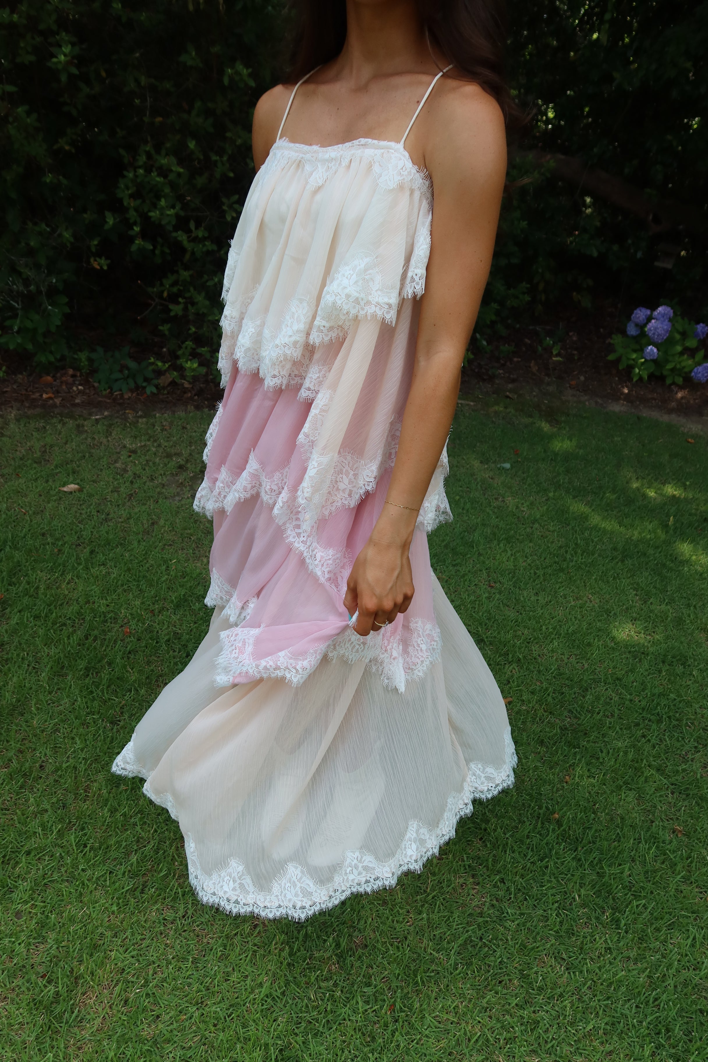 Ophelia Lace Maxi Dress- Pink/Cream