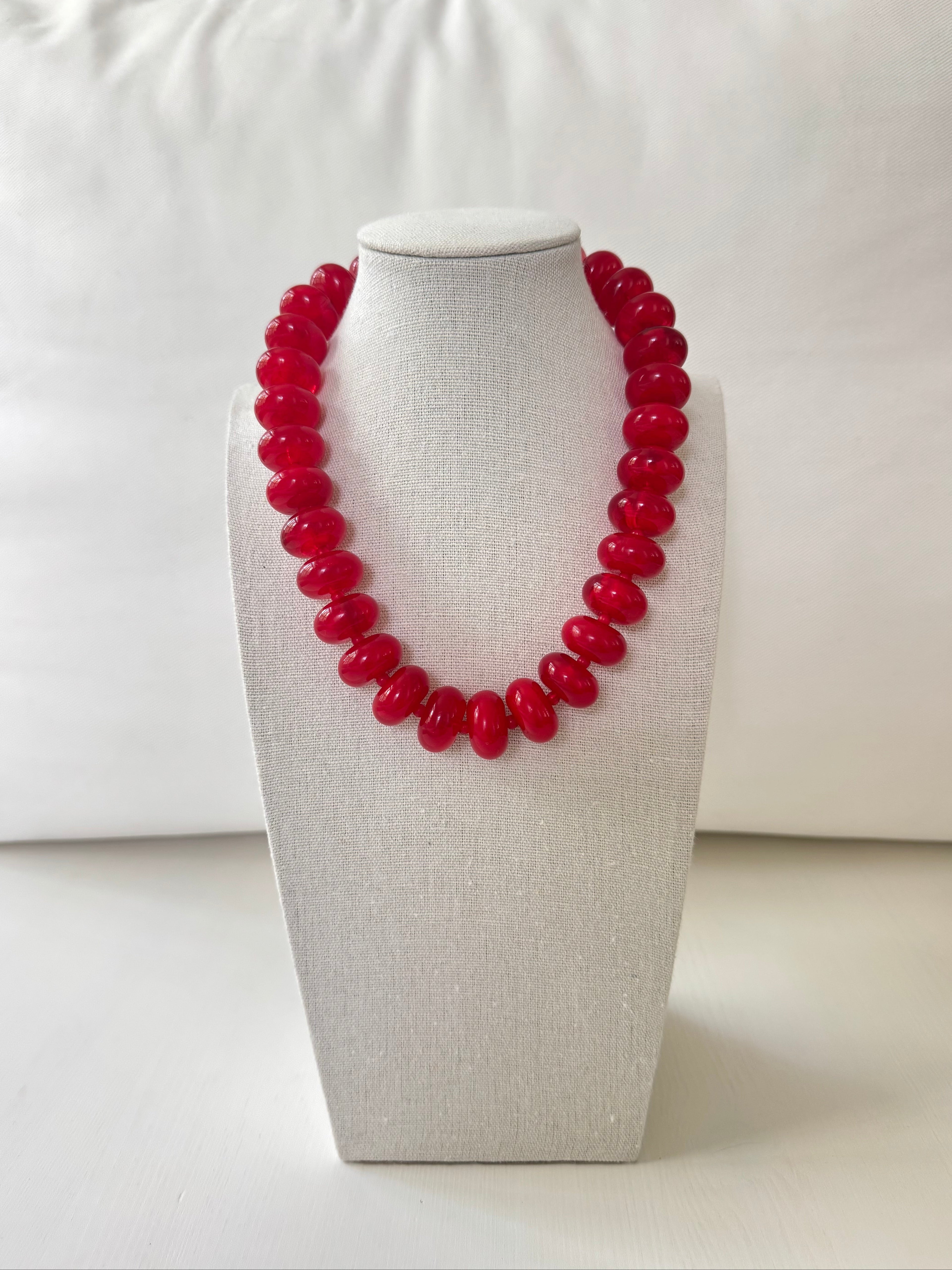 Chunky Beaded Necklace-Red