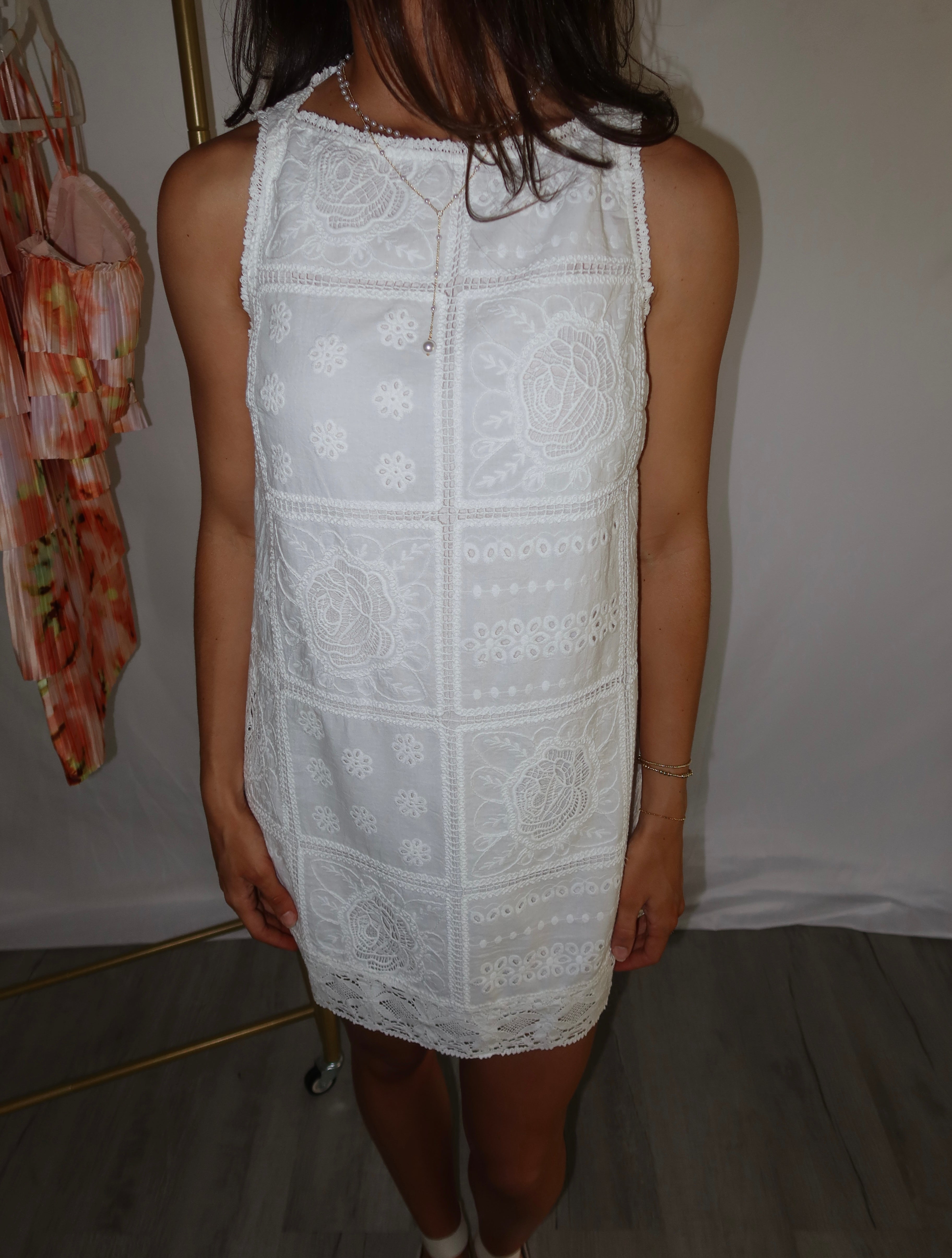 Sandi Embroidered Mini Dress- White