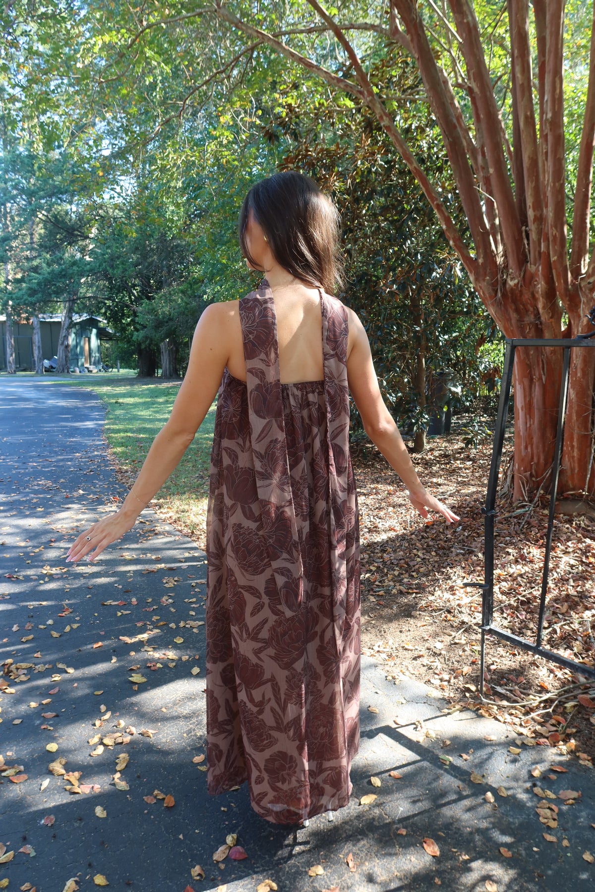Hydrangea Hill Scarf Maxi Dress- Chocolate