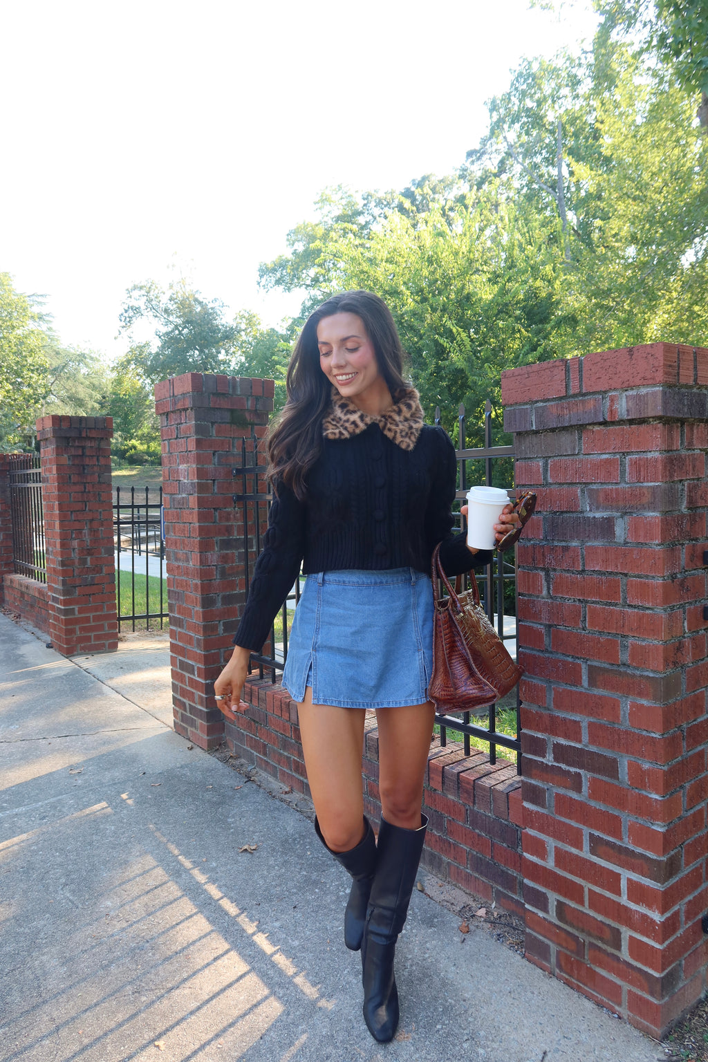 Leopard Fur Collar Cardigan- Black/Leopard