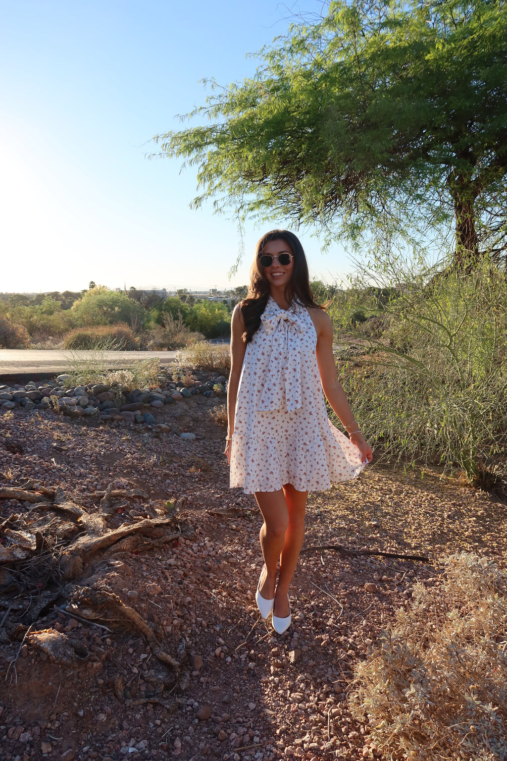 Pink Prairie Floral Dress- Off White/Pink