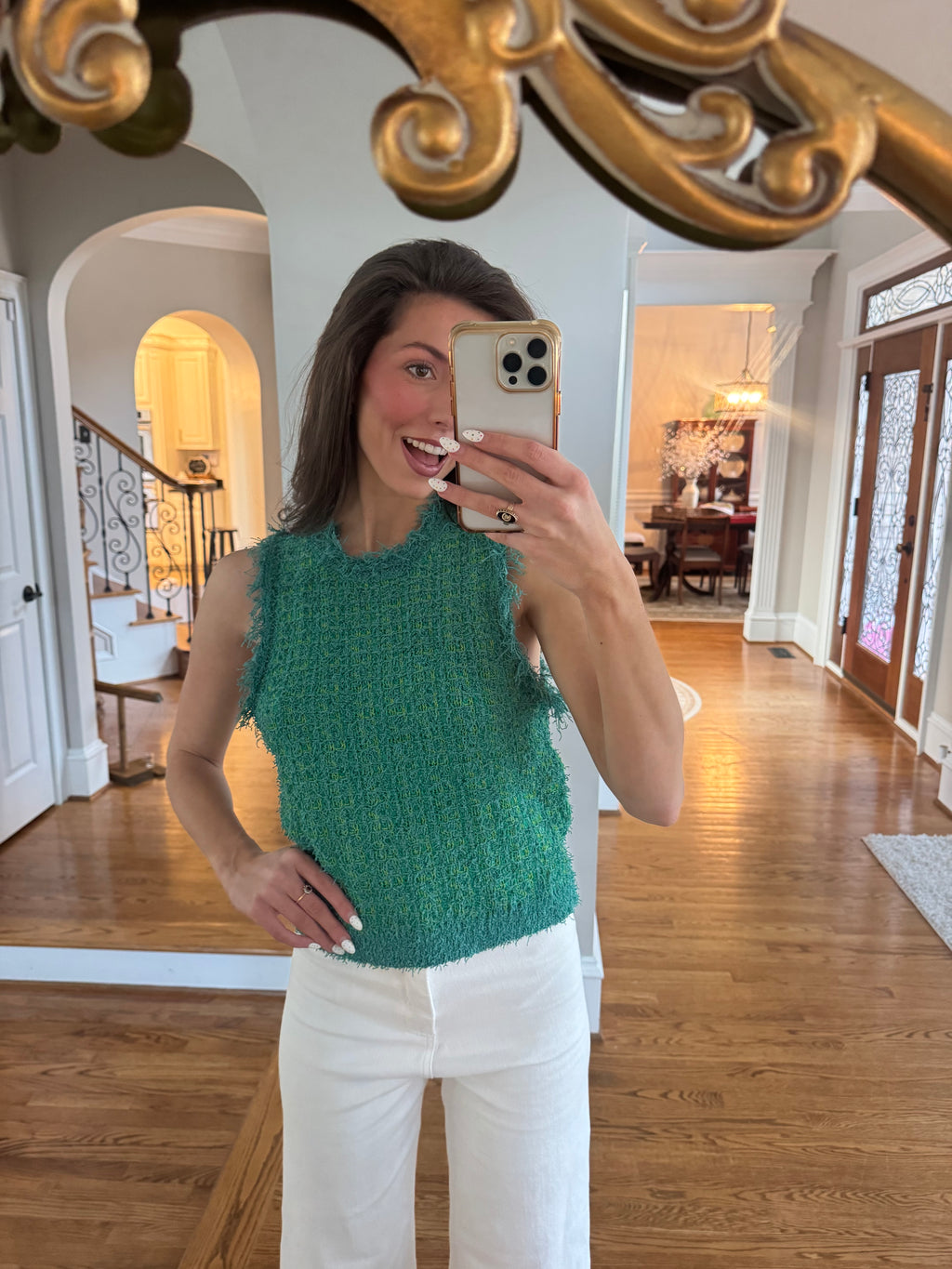 Lucky Girl Tweed Knit Vest- Green