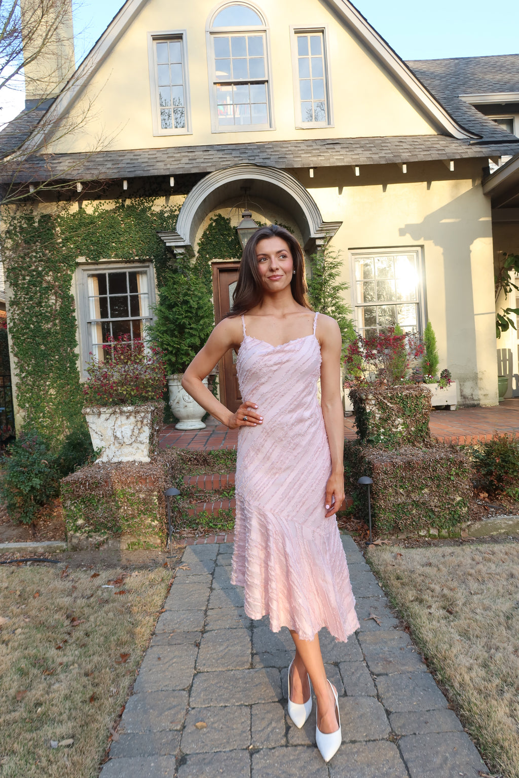 Garden Party Waltz Midi Dress- Rose Pink