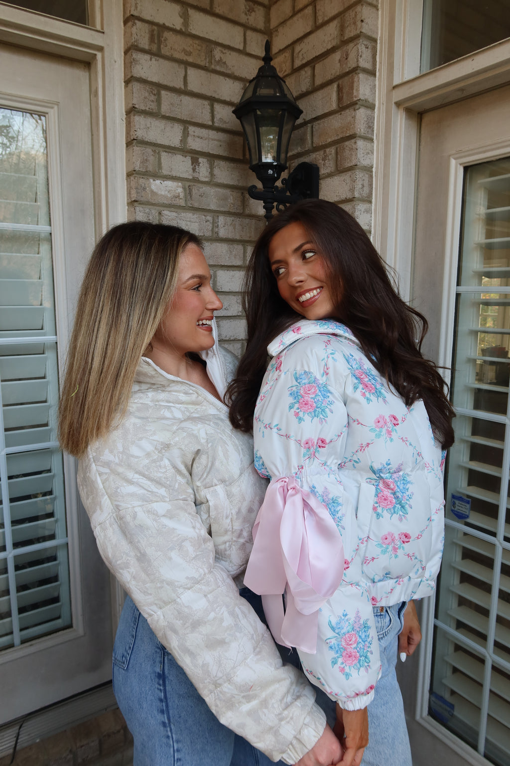 Floral Puffer Jacket- White/Blue/Pink