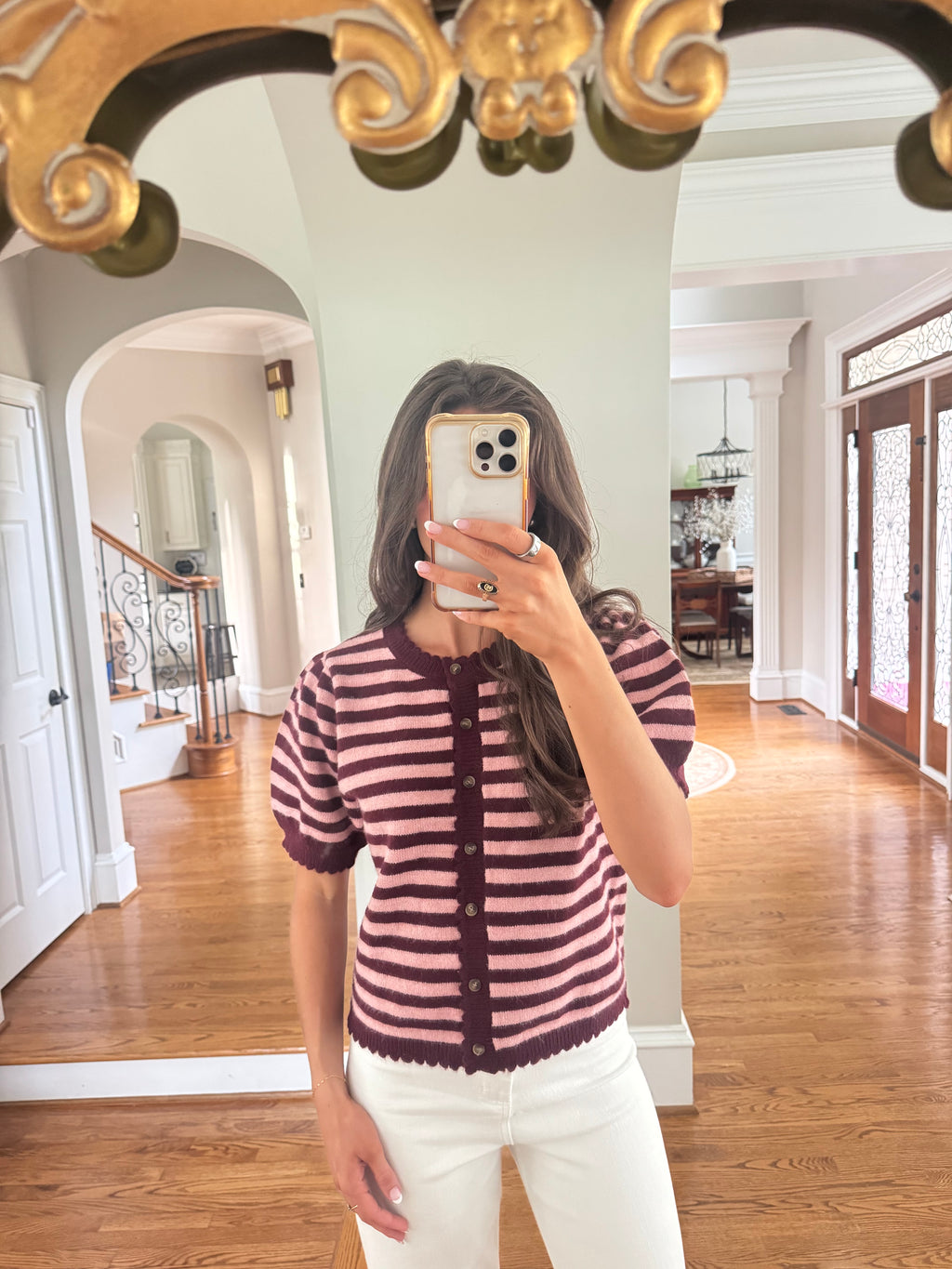 Berry Sweet Striped Cardigan- Pink/Burgundy