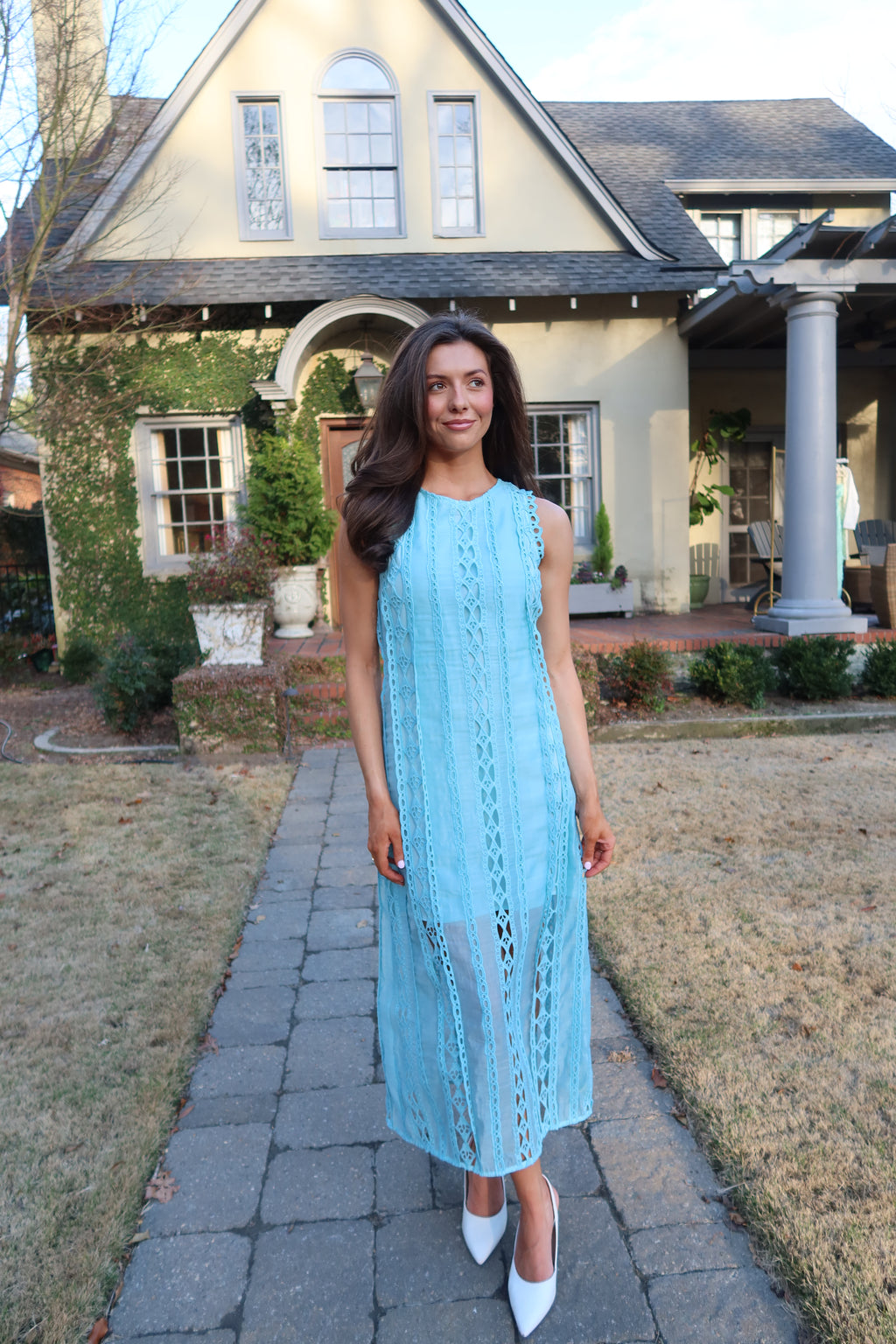 Tea at the Terrace Midi Dress- Sky Blue
